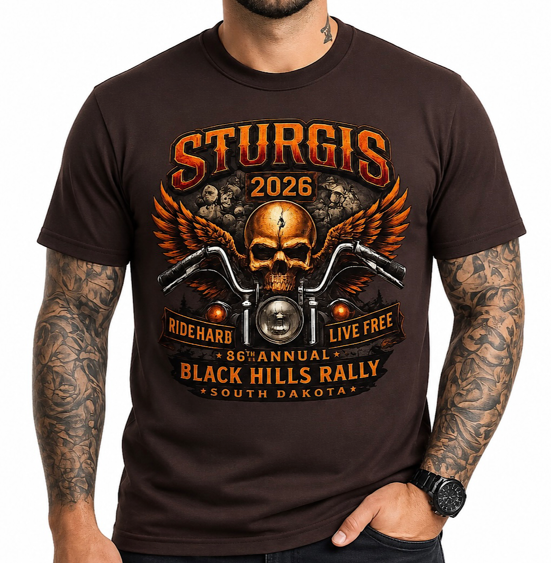 Sturgis 2026 86th Black Hills Rally Skull Motorcycle Biker T-Shirt No Harley color preview 3