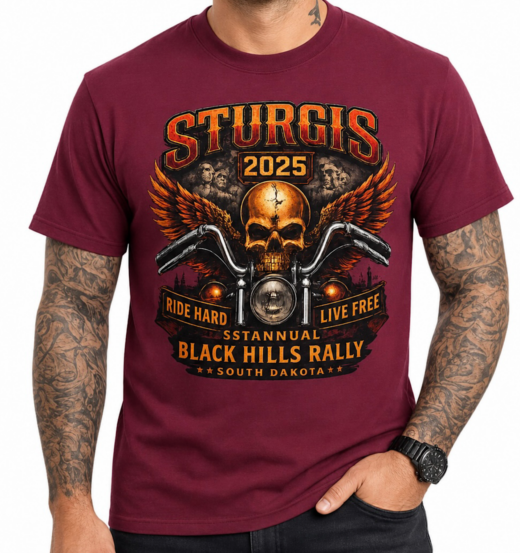 Sturgis 2026 86th Black Hills Rally Skull Motorcycle Biker T-Shirt No Harley color preview 4