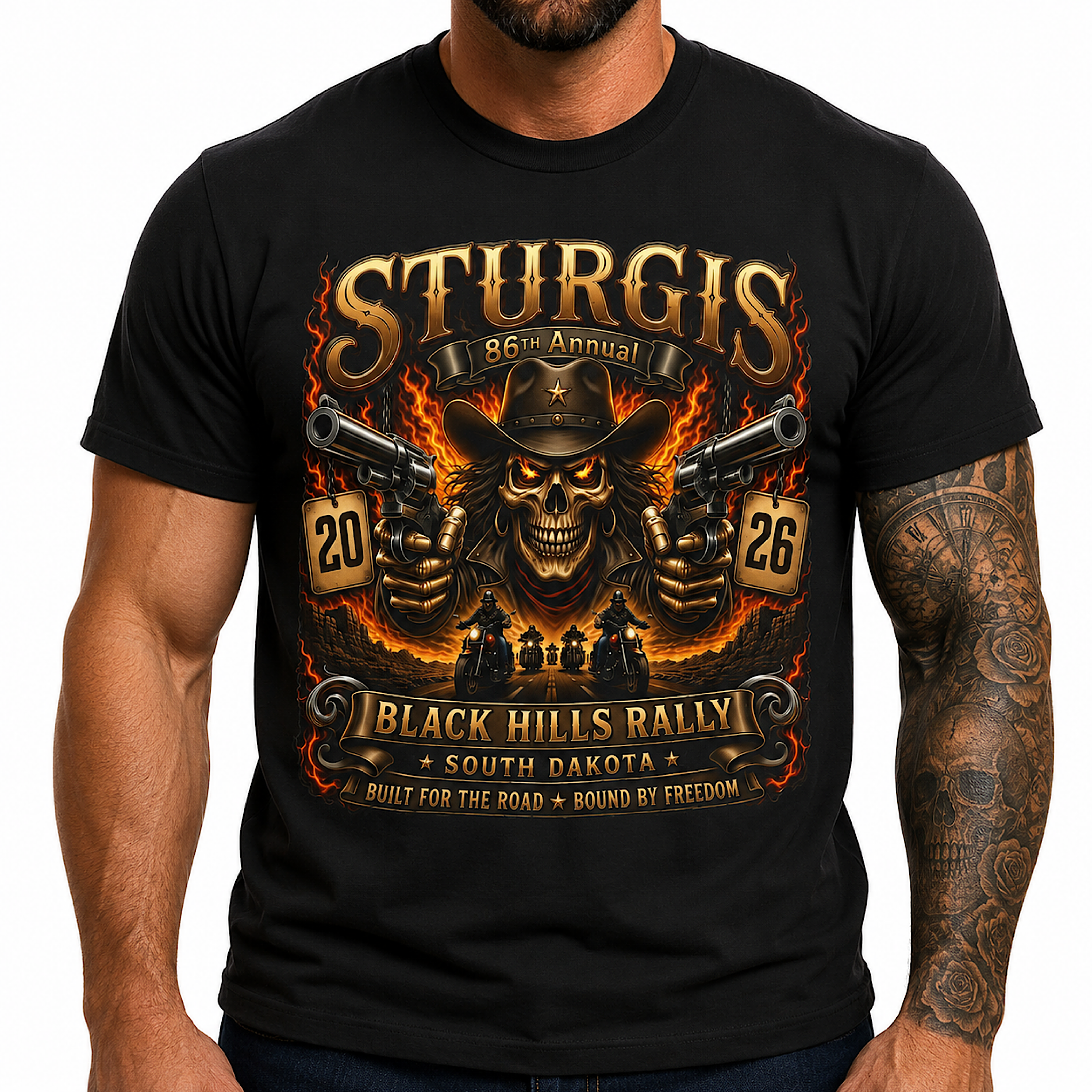 Sturgis 2026 86 Annual Black Hills Rally Skull Biker Motorcycle Shirt No Harley color preview 3