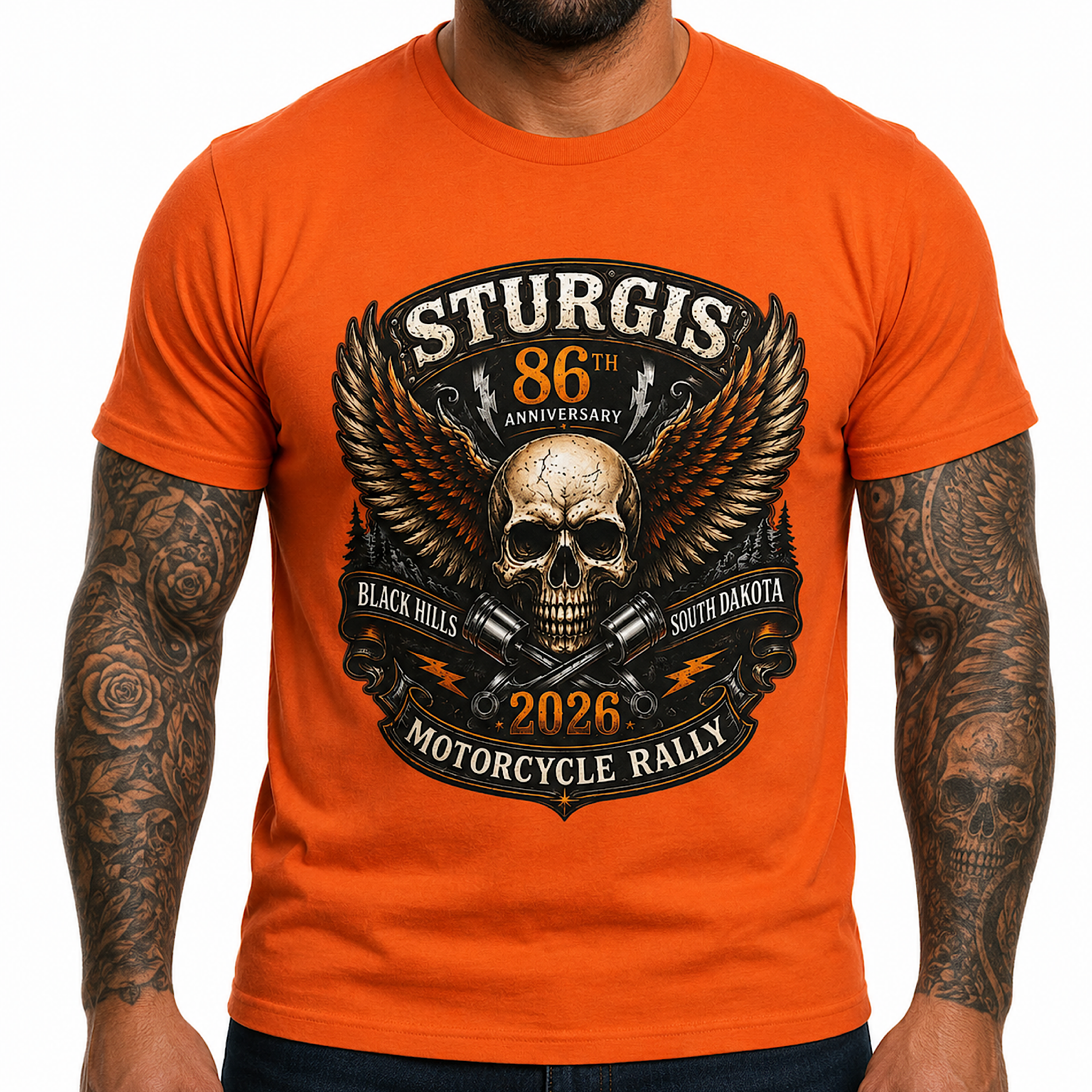 Sturgis 2026 86th Anniversary Black Hills SD Motorcycle Skull T-Shirt No Harley color preview 3