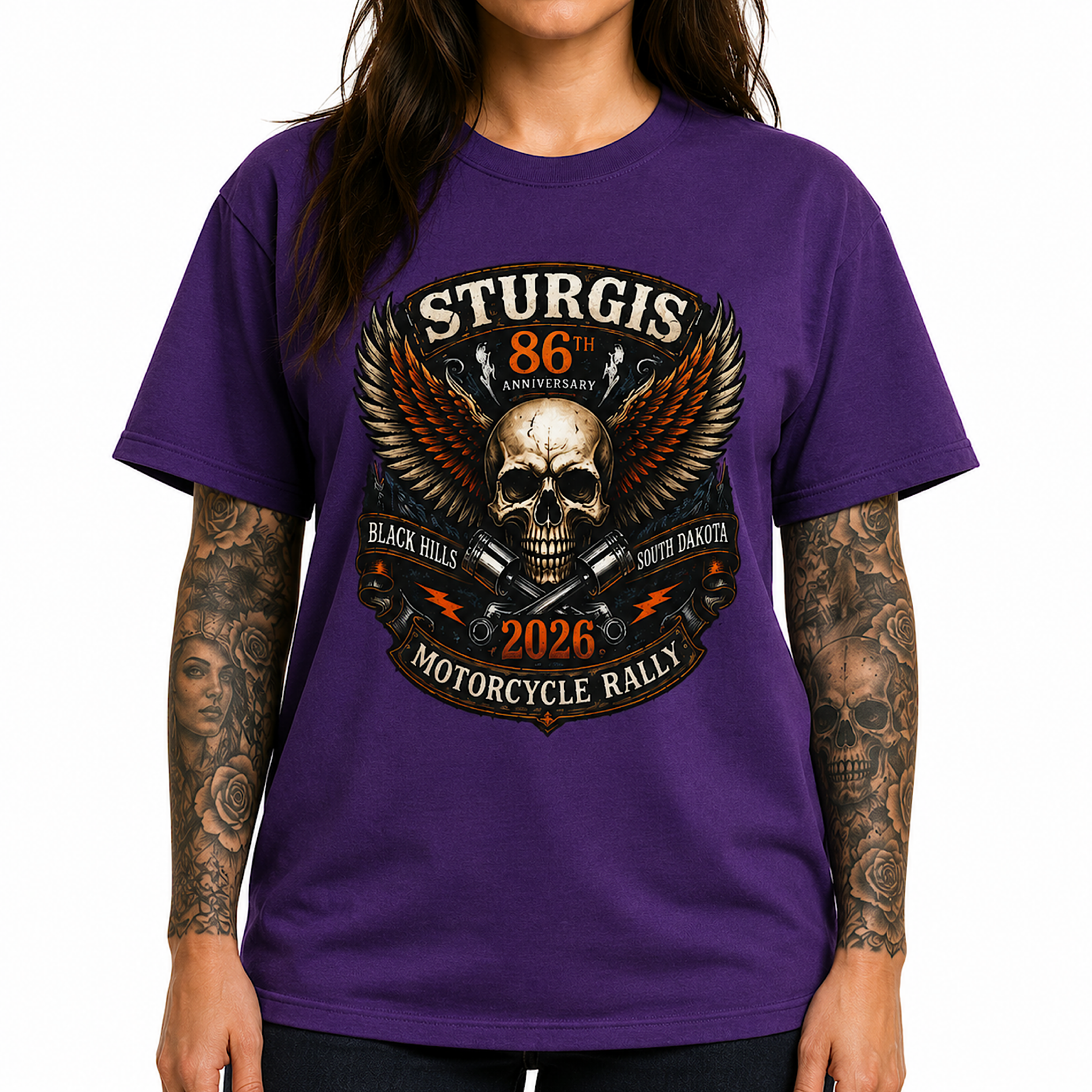 Sturgis 2026 86th Anniversary Black Hills SD Motorcycle Skull T-Shirt No Harley color preview 4