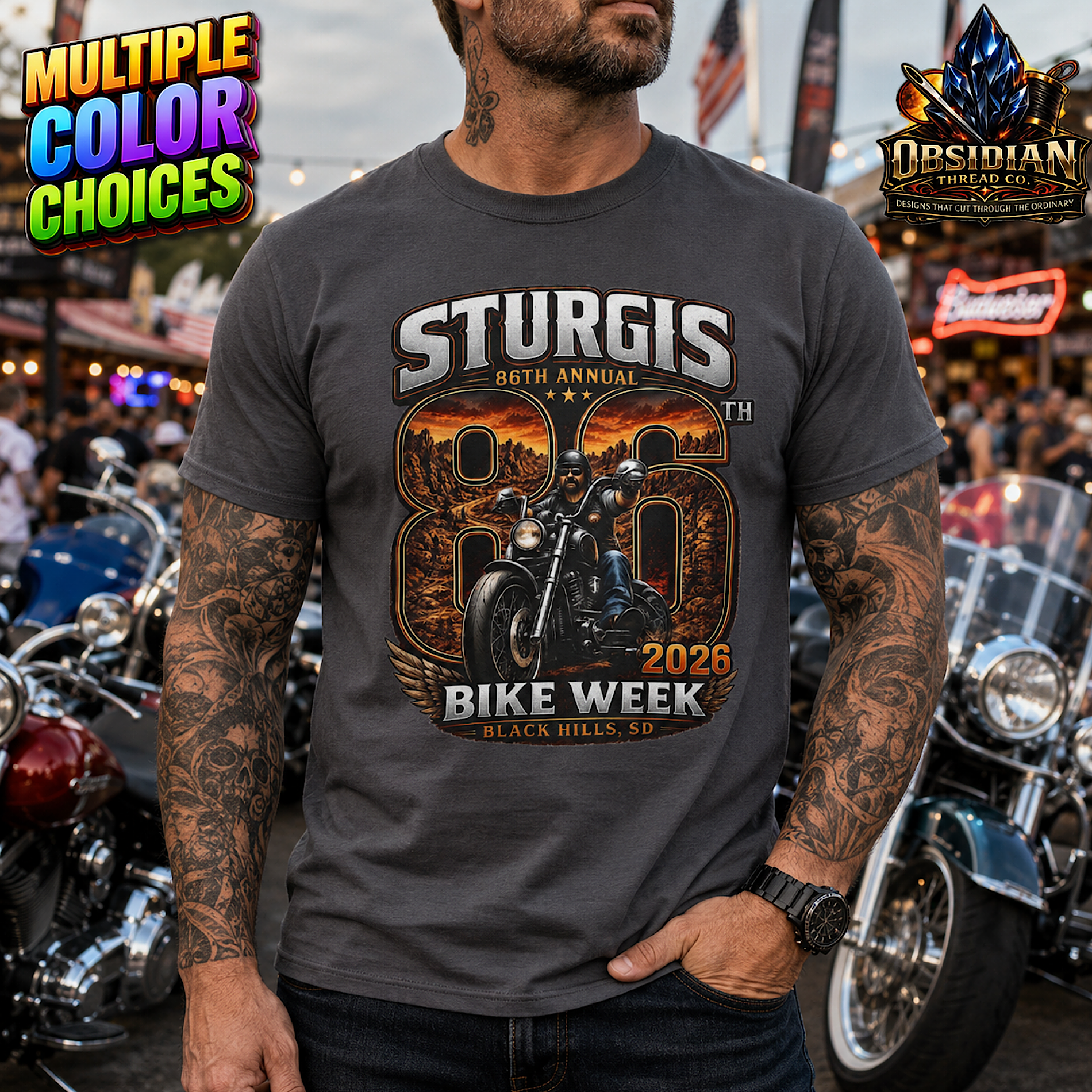 Sturgis Bike Week 2026 86th Annual Black Hills Motorcycle Rally Shirt No Harley color preview 2
