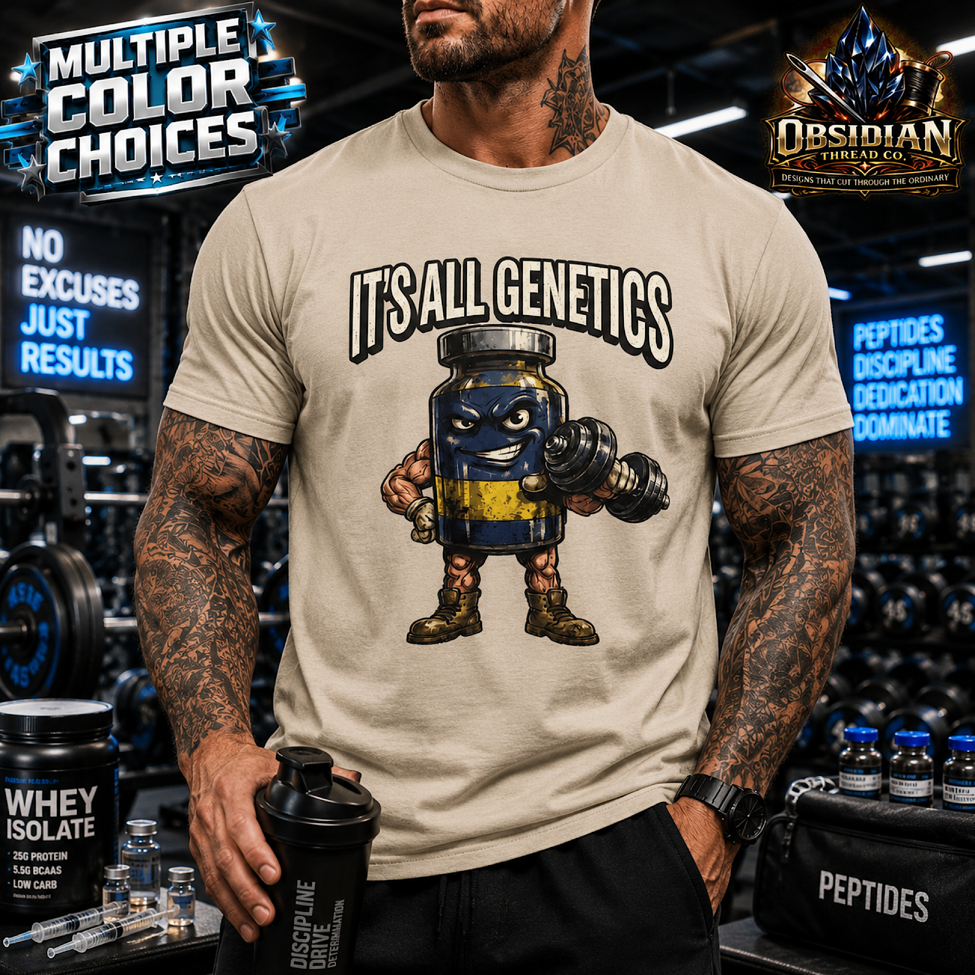 Its All Genetics Gym Shirt Fitness Peptide Workout Bodybuilding Weightlifting T color preview 2