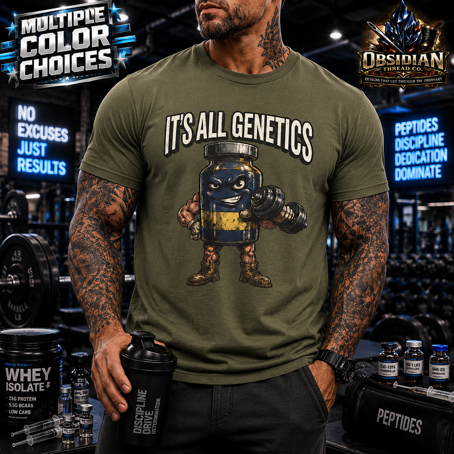Its All Genetics Gym Shirt Fitness Peptide Workout Bodybuilding Weightlifting T color preview 4