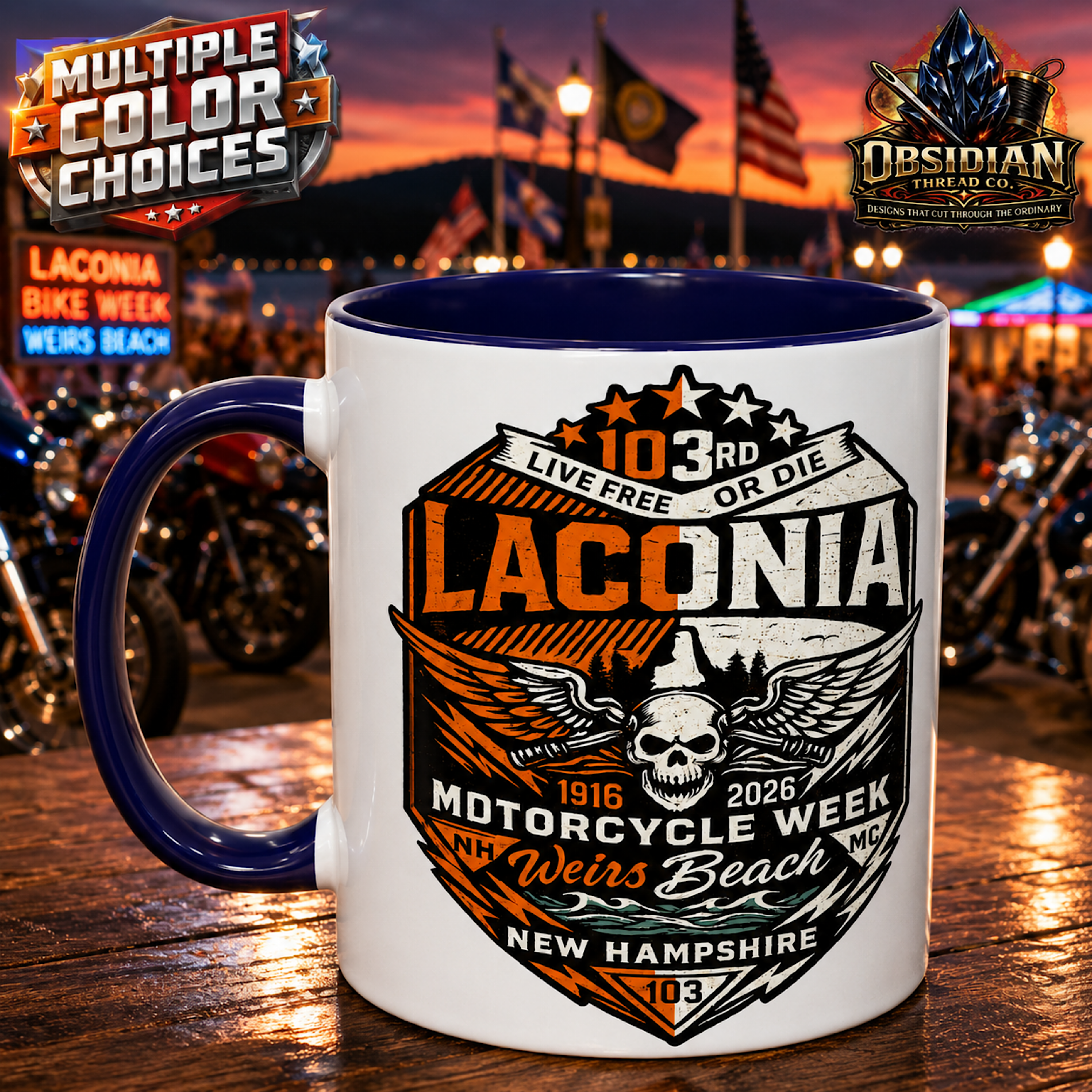 Laconia 2026 Bike Week Mug 103rd Weirs Beach NH Motorcycle Coffee Cup No Harley color preview 3