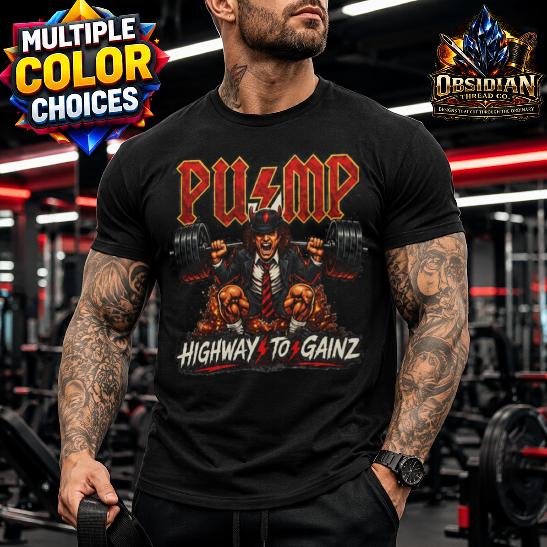 Pump Highway To Gainz Rock Metal Gym Shirt Weightlifting Workout Fitness Tee product preview