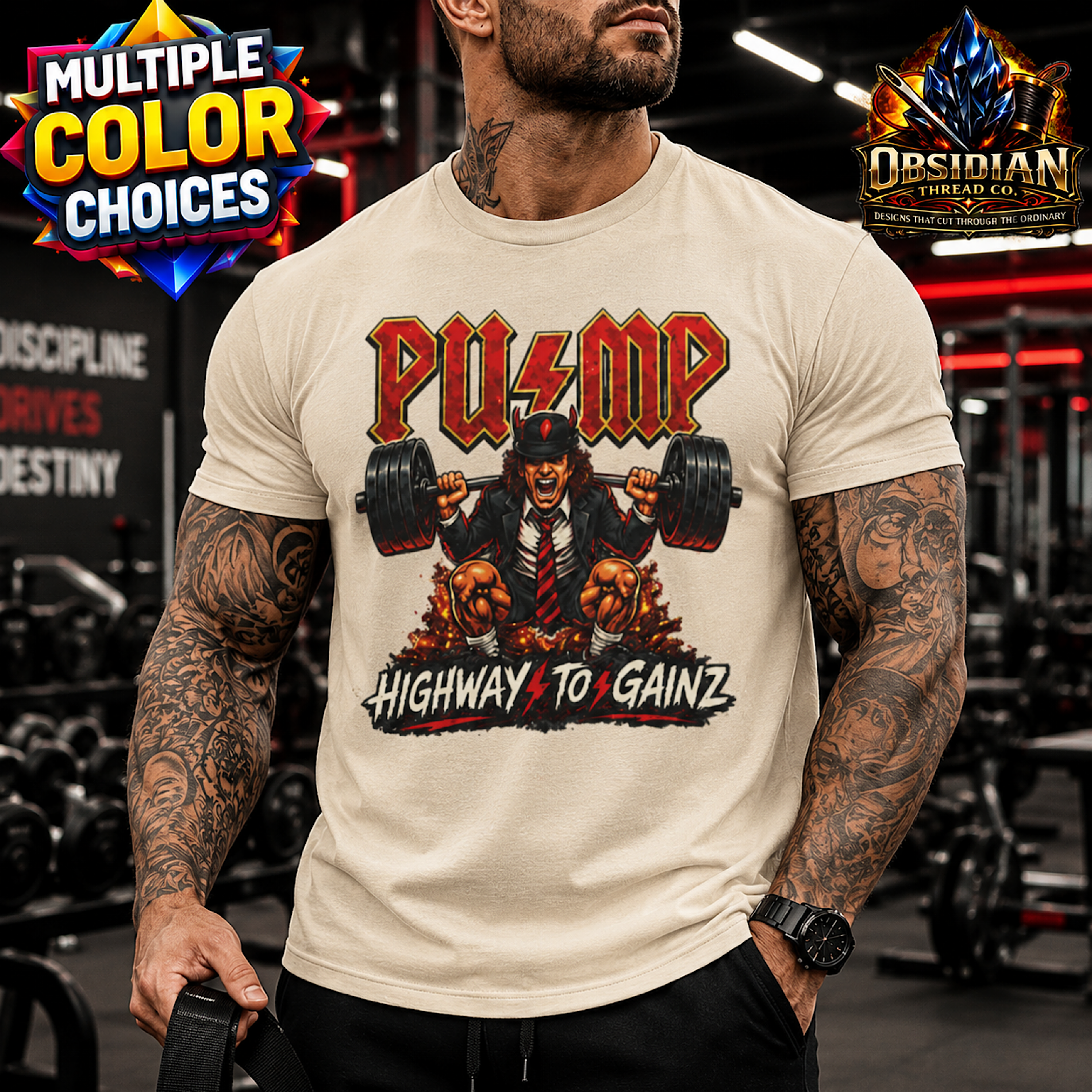 Pump Highway To Gainz Rock Metal Gym Shirt Weightlifting Workout Fitness Tee color preview 4