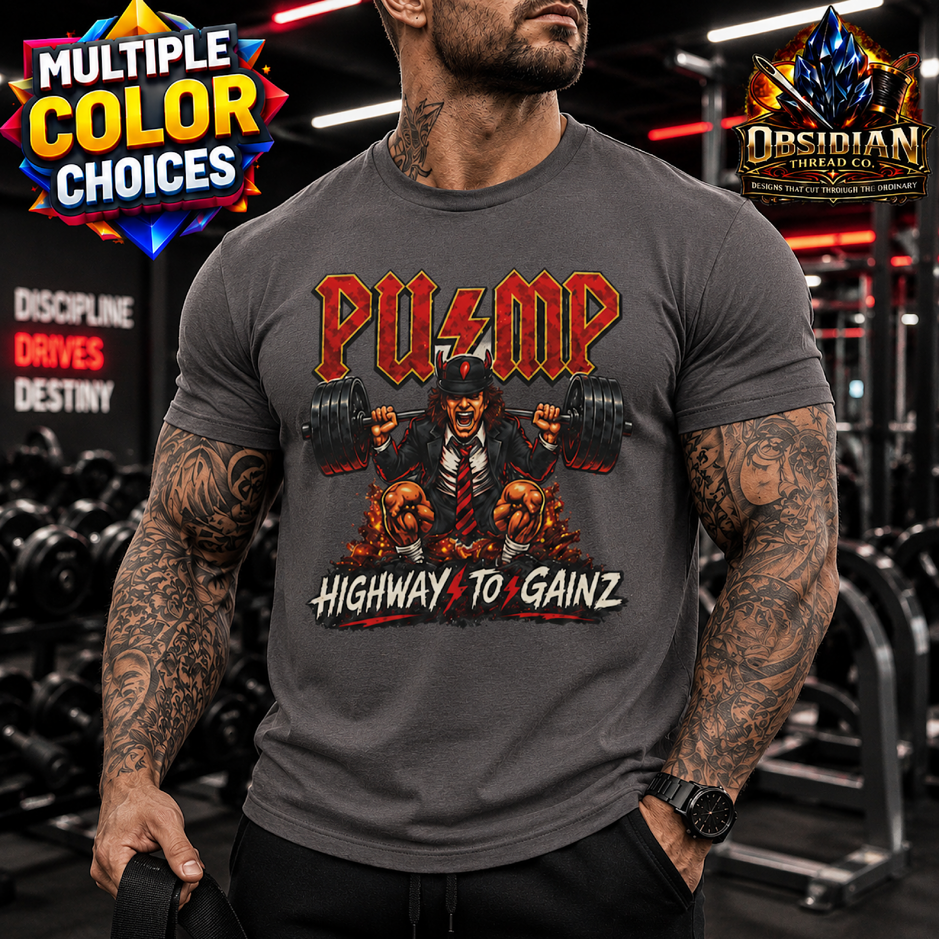 Pump Highway To Gainz Rock Metal Gym Shirt Weightlifting Workout Fitness Tee color preview 3