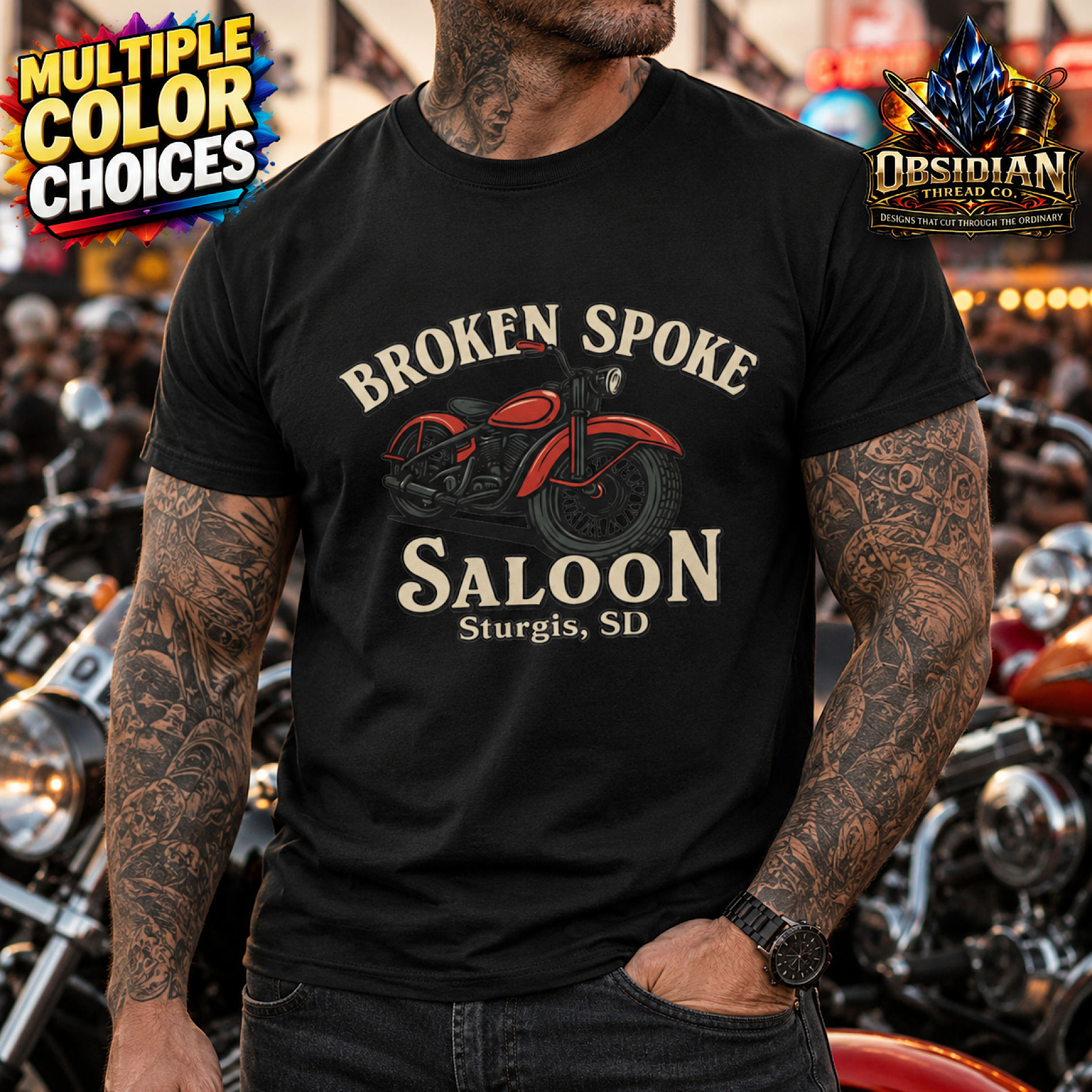 Broken Spoke Saloon Sturgis SD Vintage Retro Style Biker Shirt Motorcycle Merch color preview 2