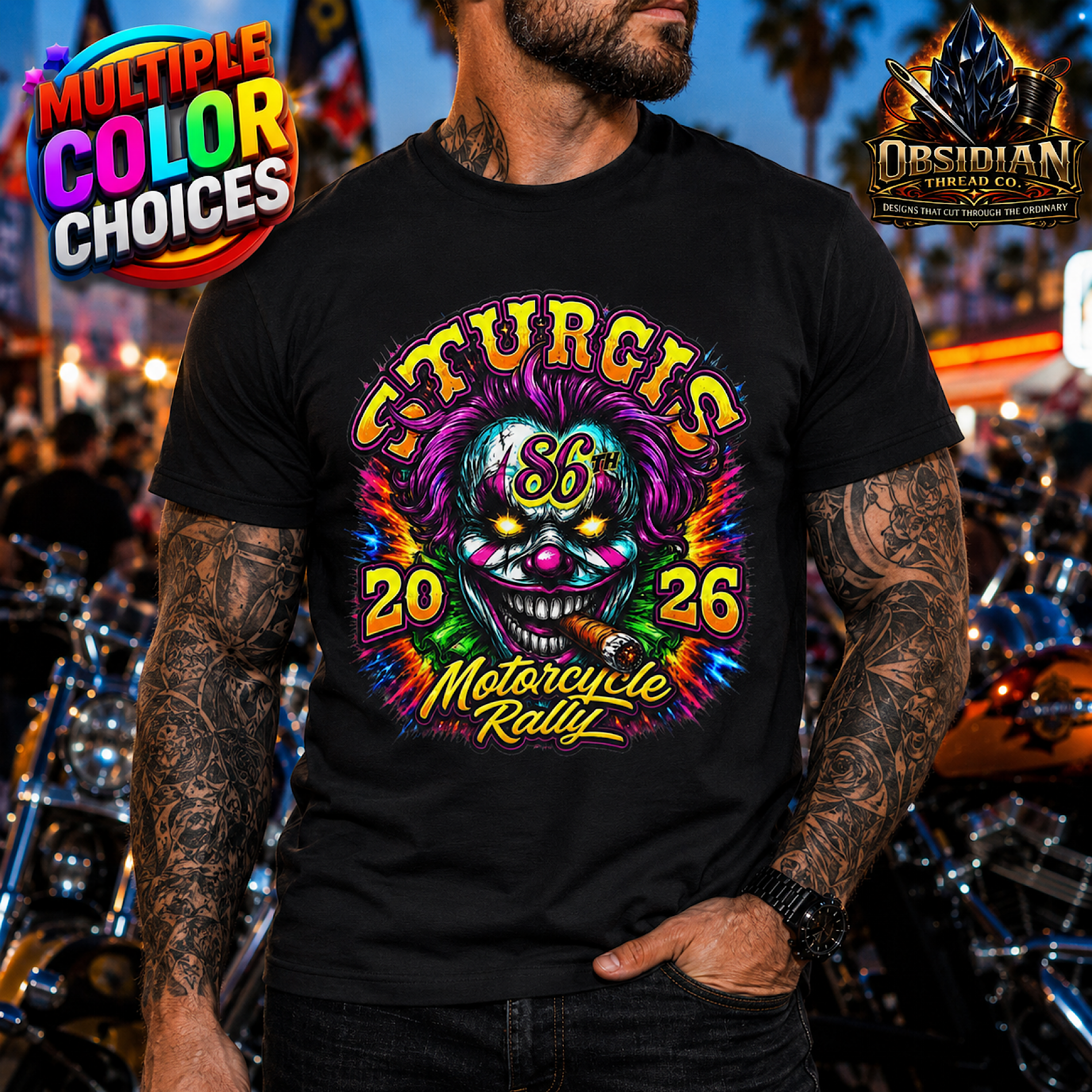 Sturgis 2026 Motorcycle Rally Shirt 86th Bike Week Biker Clown Skull  No Harley color preview 4