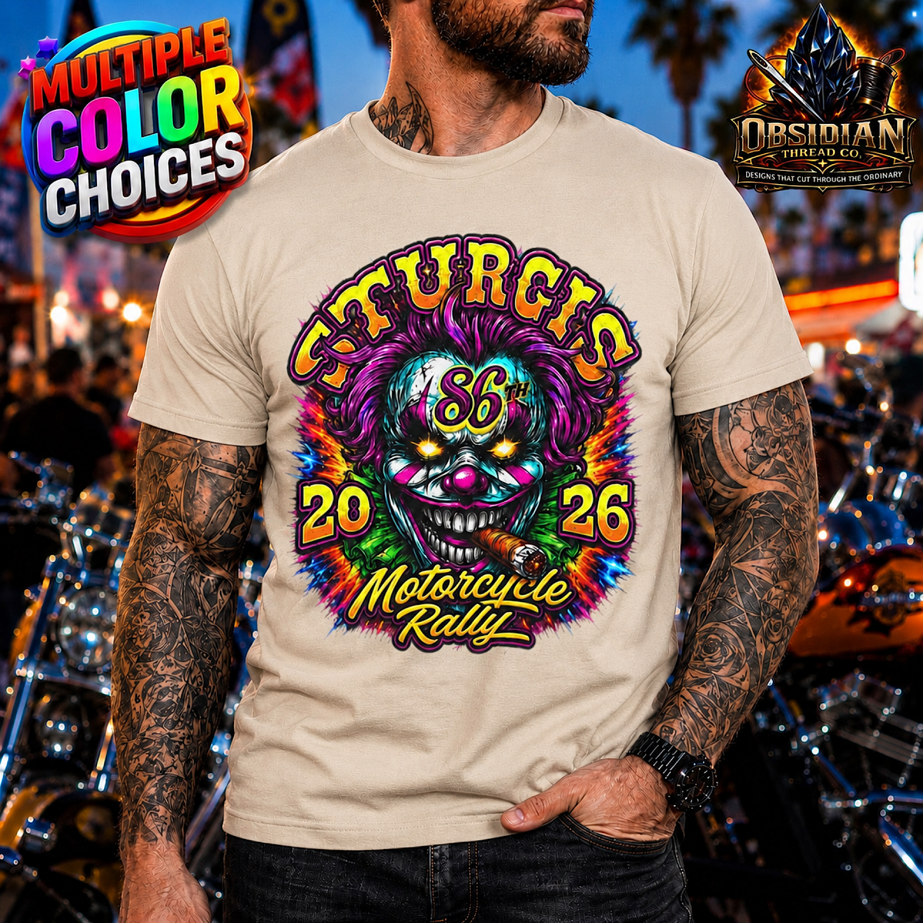 Sturgis 2026 Motorcycle Rally Shirt 86th Bike Week Biker Clown Skull  No Harley color preview 3