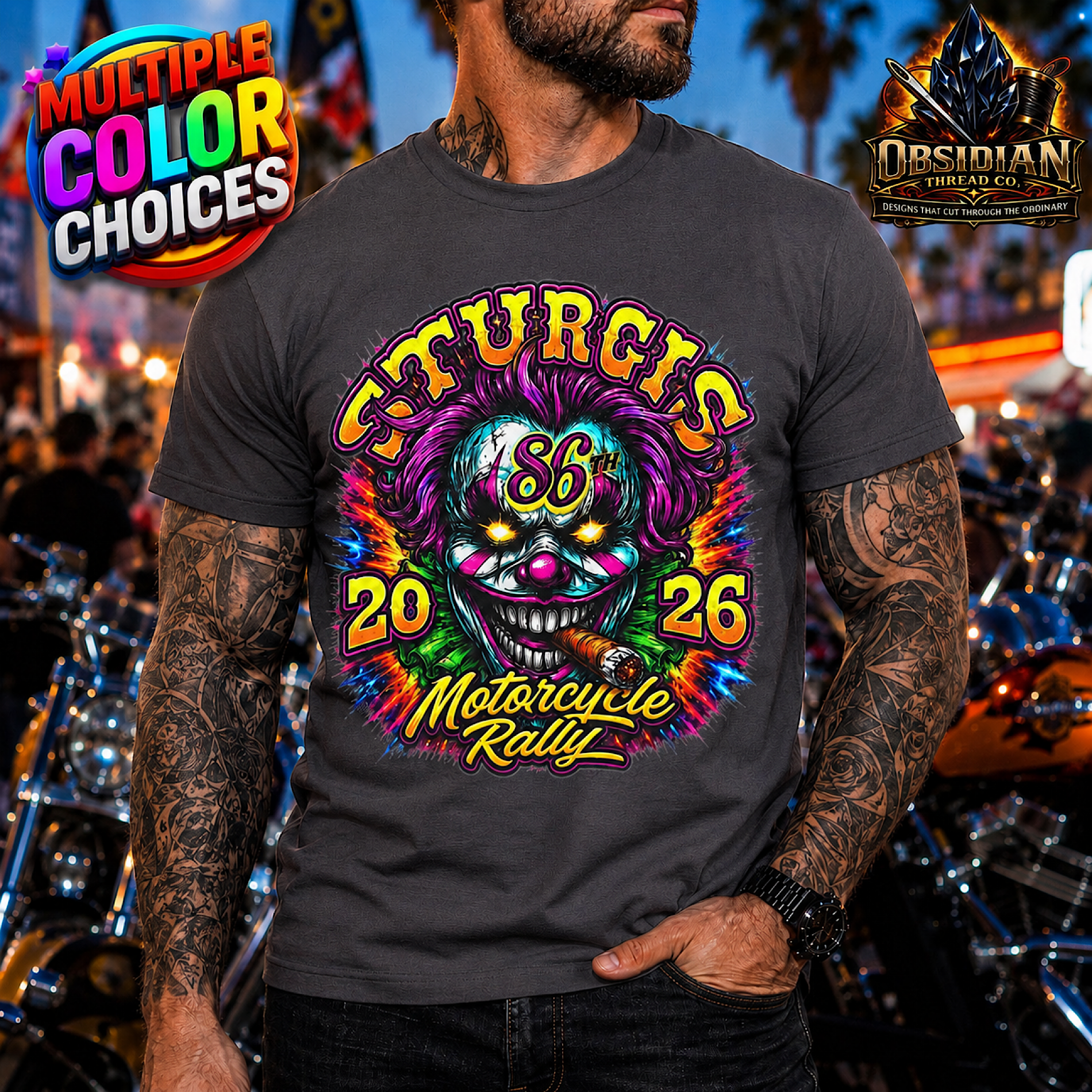 Sturgis 2026 Motorcycle Rally Shirt 86th Bike Week Biker Clown Skull  No Harley color preview 2
