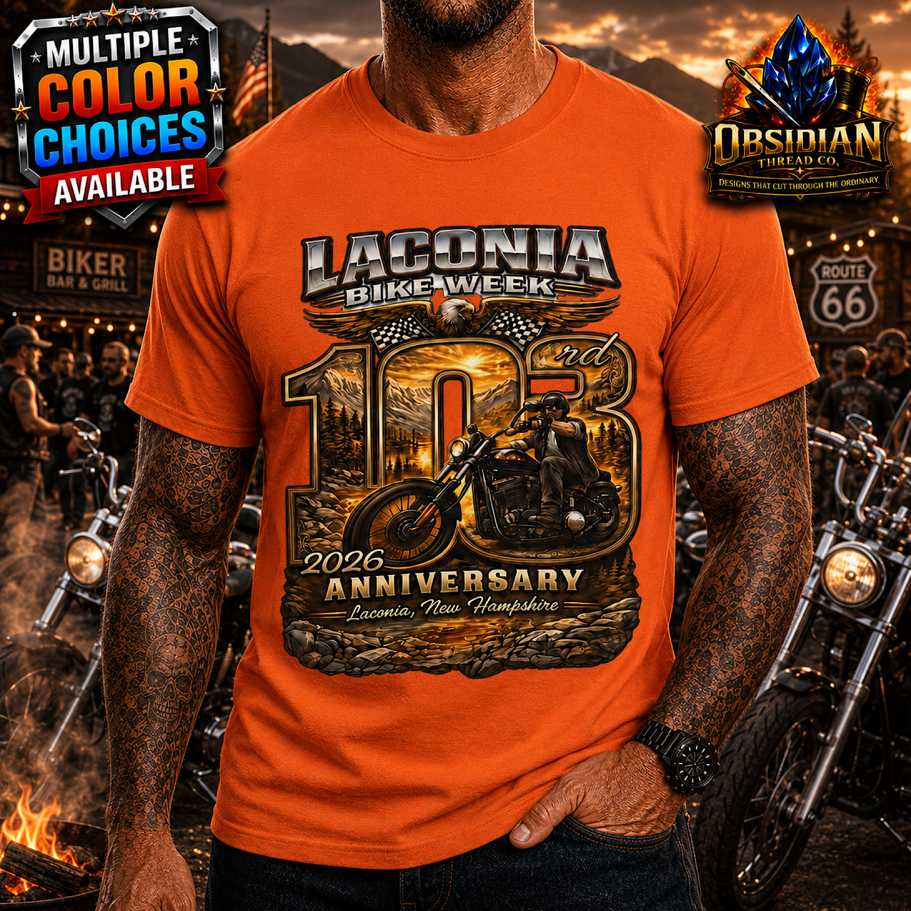 103rd Laconia Bike Week 2026 Weirs Beach NH Motorcycle Rally Shirt No Harley  color preview 4