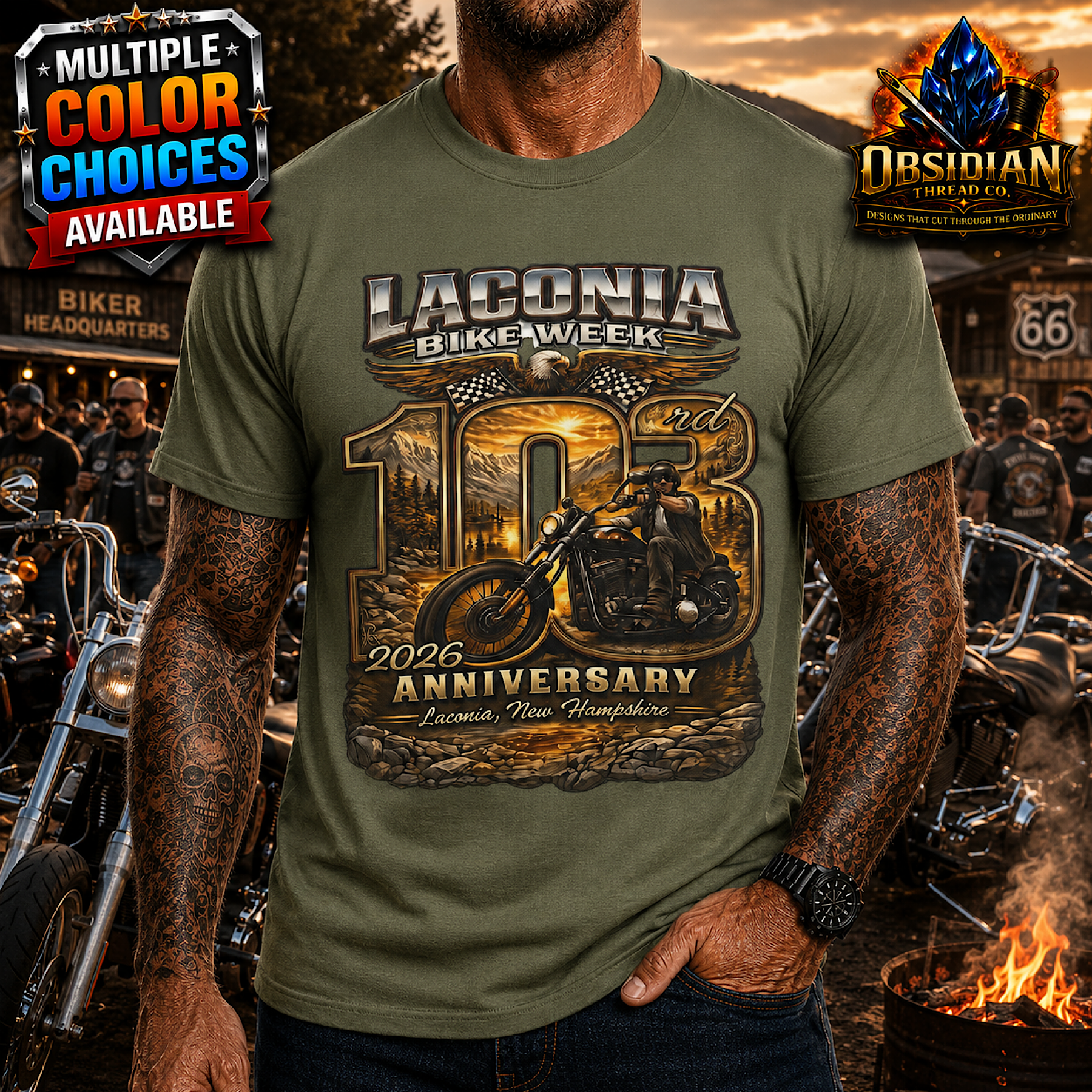 103rd Laconia Bike Week 2026 Weirs Beach NH Motorcycle Rally Shirt No Harley  color preview 2