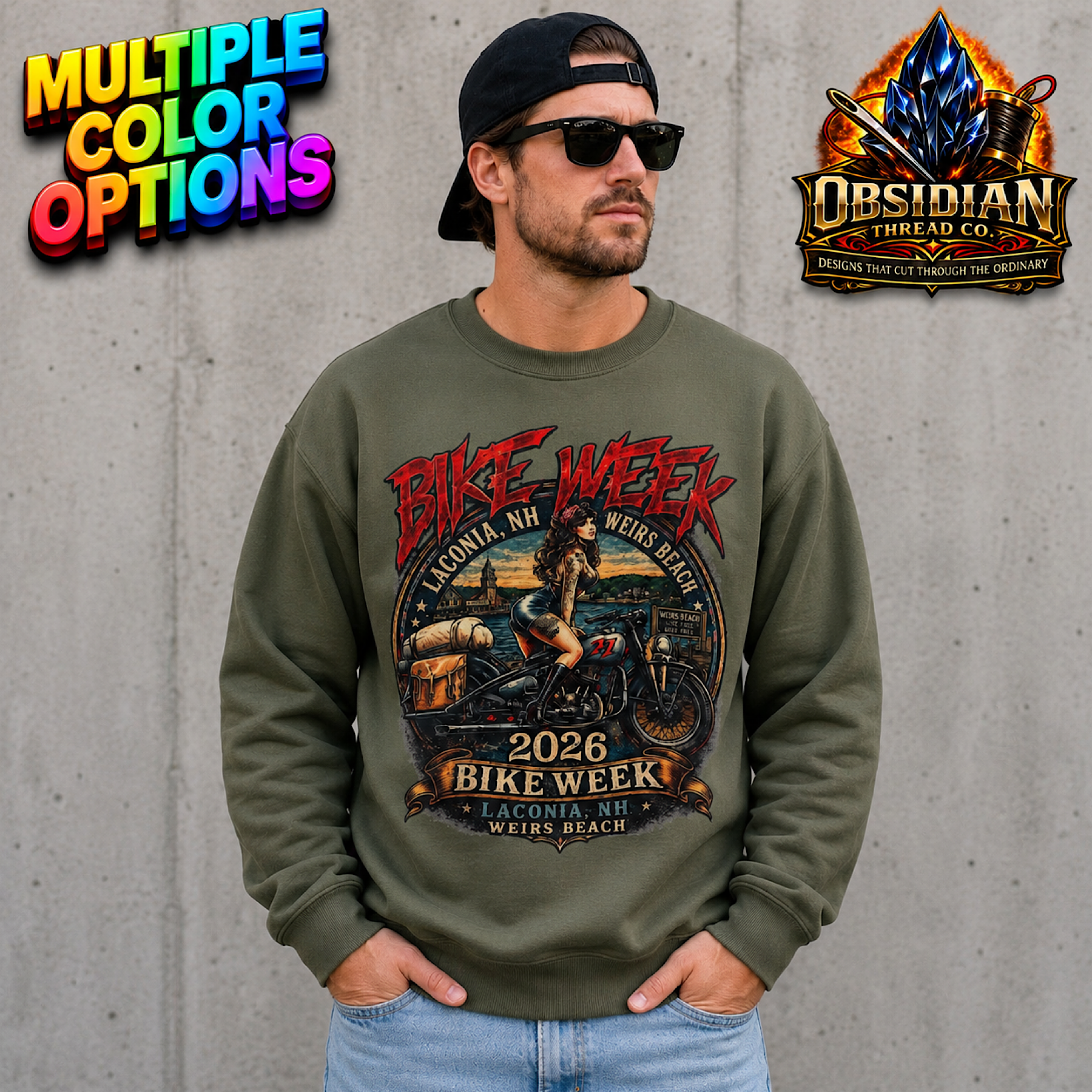 Laconia Bike Week 2026 Weirs Beach NH Motorcycle Rally Heavyweight Sweatshirt color preview 4