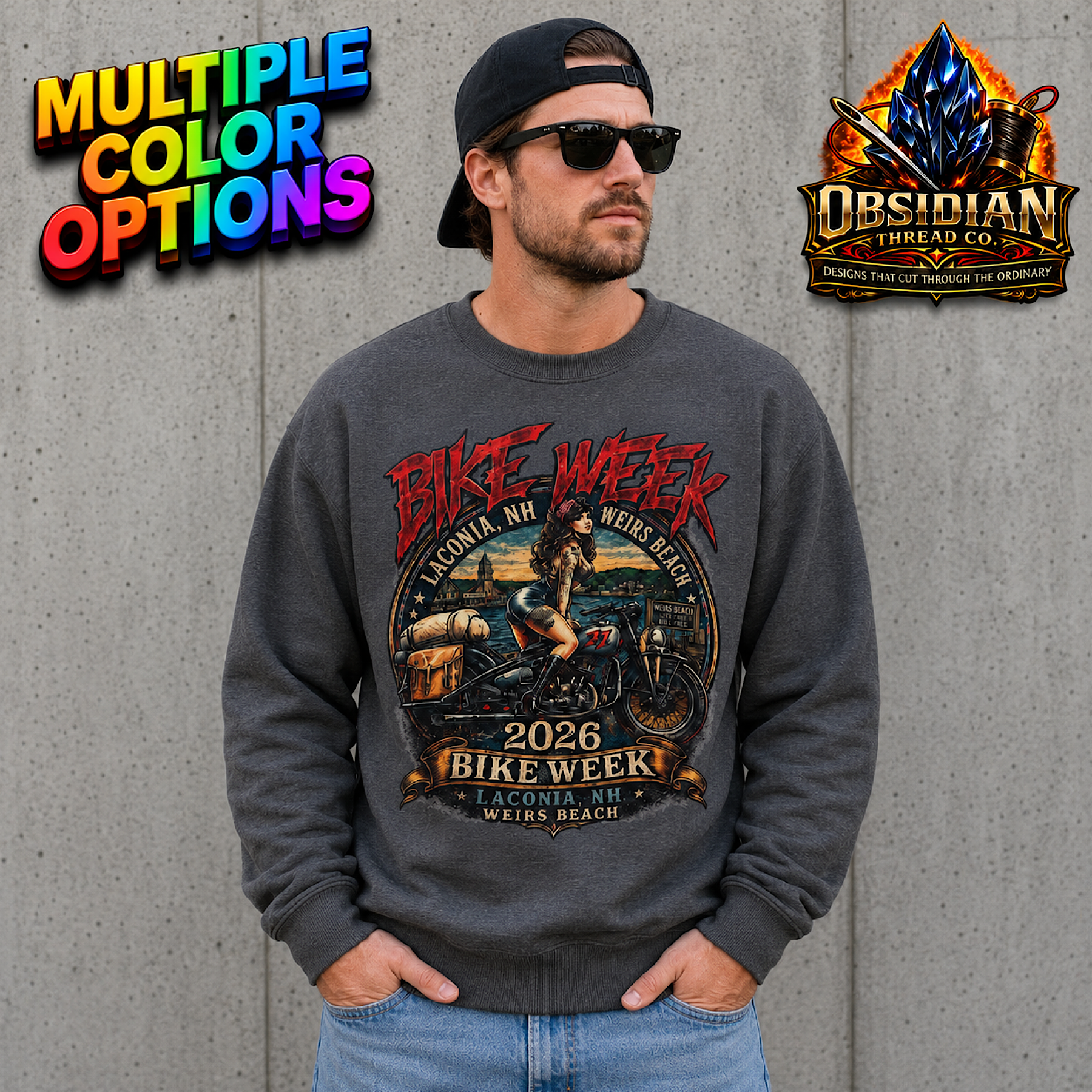 Laconia Bike Week 2026 Weirs Beach NH Motorcycle Rally Heavyweight Sweatshirt color preview 2