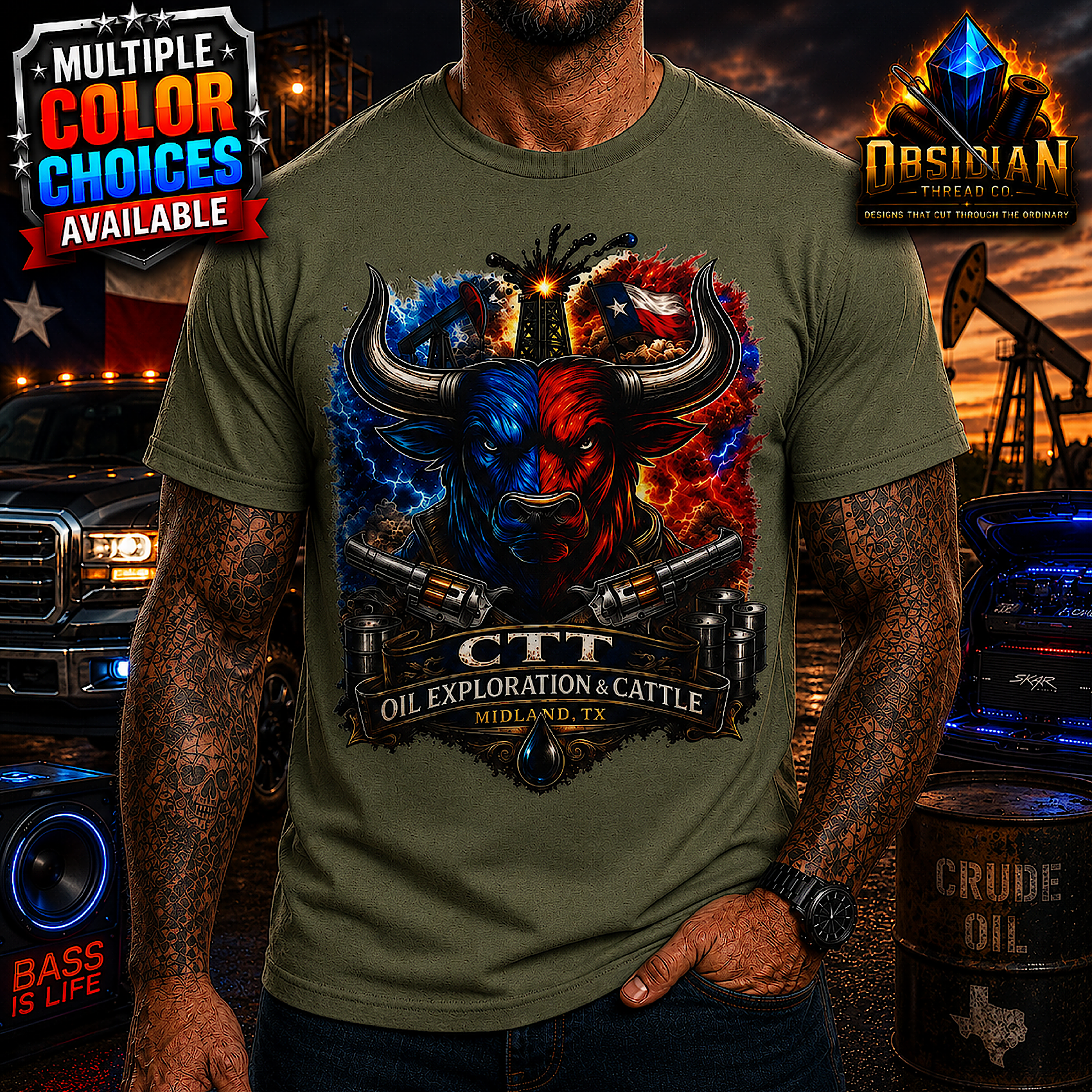 CTT Oil Exploration & Cattle Texas M-Tex Oil Company Landman Patch Cafe T-Shirt color preview 4