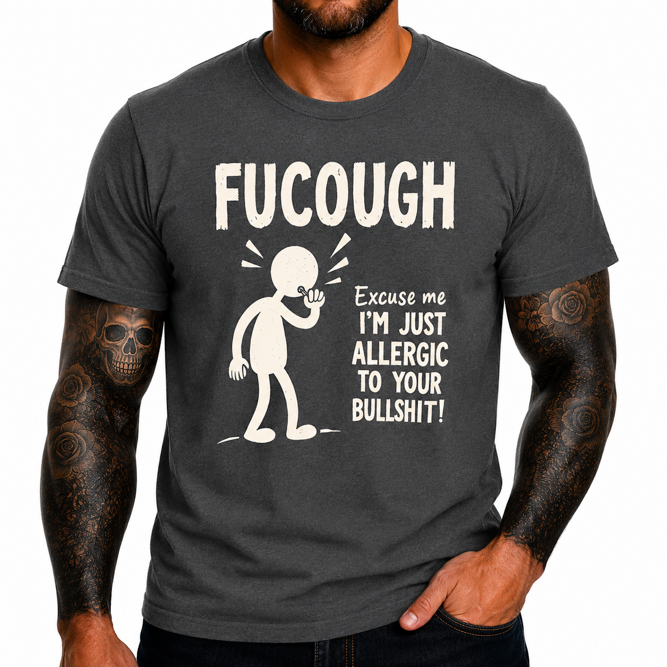Funny Fucough Excuse Me I’m Allergic to Your Bullshit T-Shirt Humor F Tee color preview 3