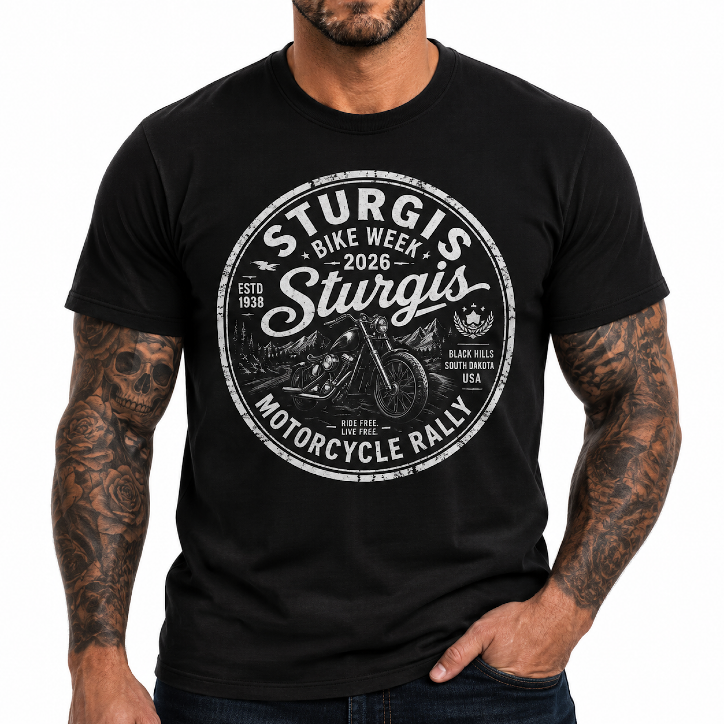 Sturgis Bike Week 2026 Motorcycle Rally South Dakota Bike Week Shirt Tee artwork detail