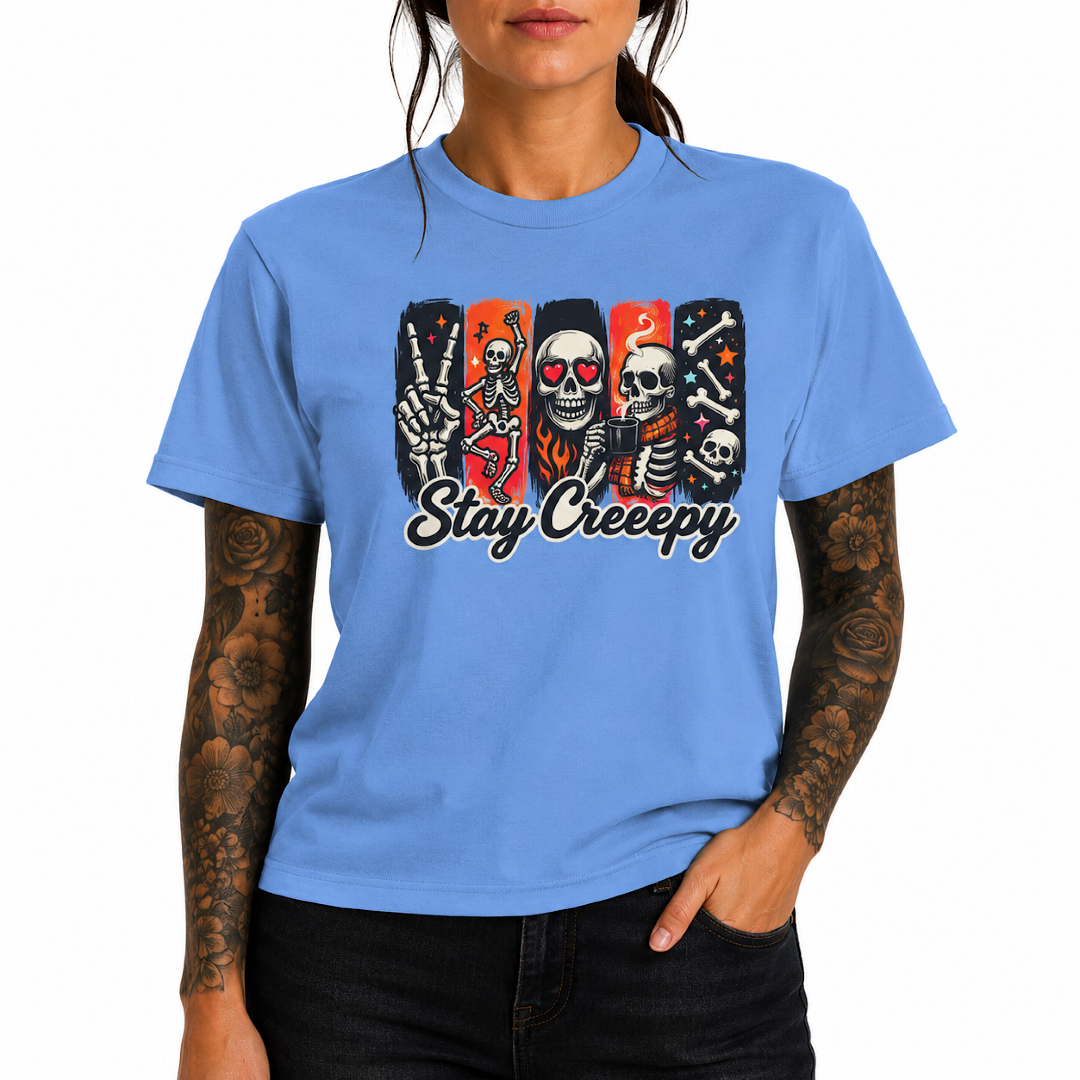 Stay Creepy Summerween Skeleton Halloween Shirt Funny Spooky Season color preview 2