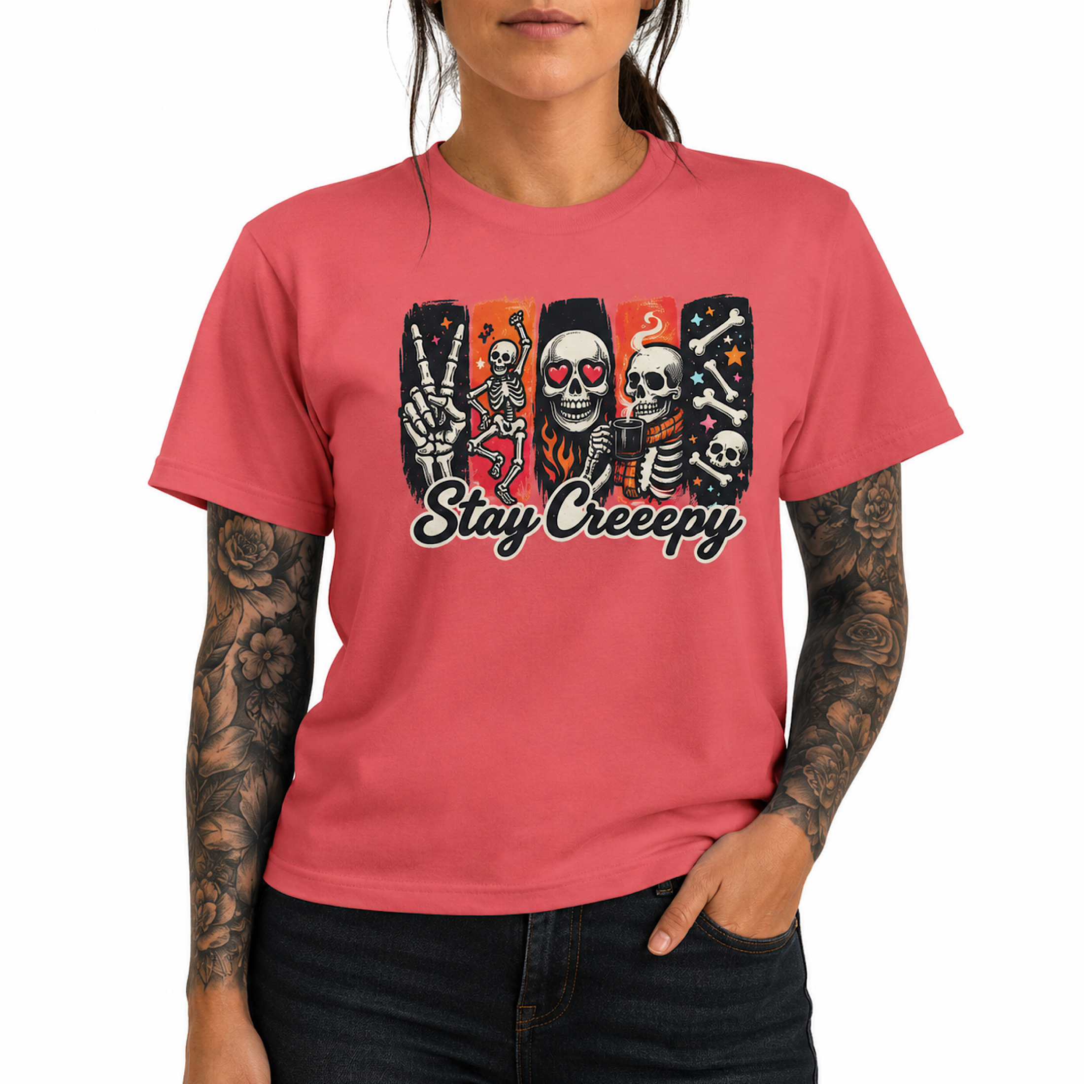 Stay Creepy Summerween Skeleton Halloween Shirt Funny Spooky Season color preview 4