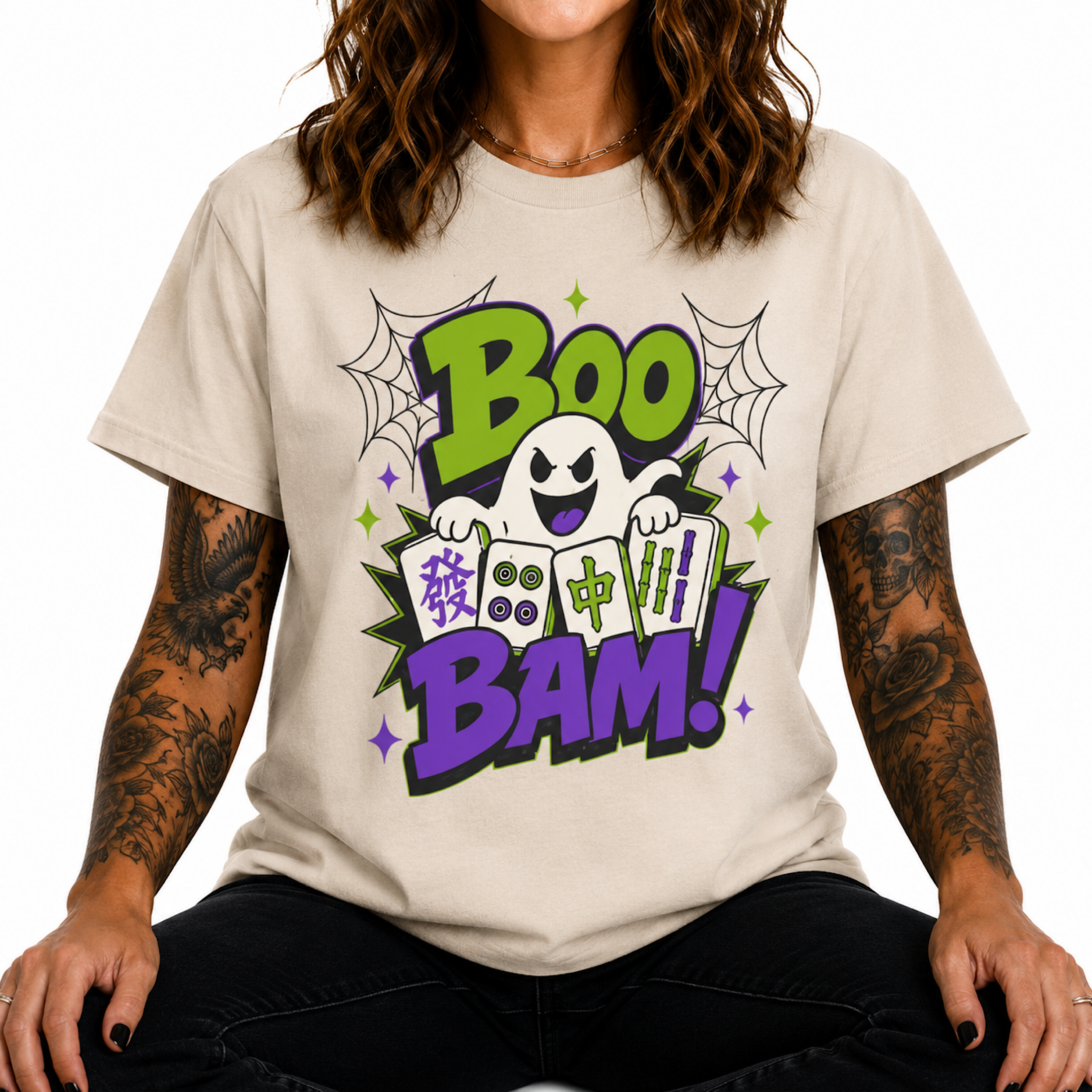Boo Bam Mahjong Halloween Shirt Ghost Spooky Fall Game Player Tee Gift product preview
