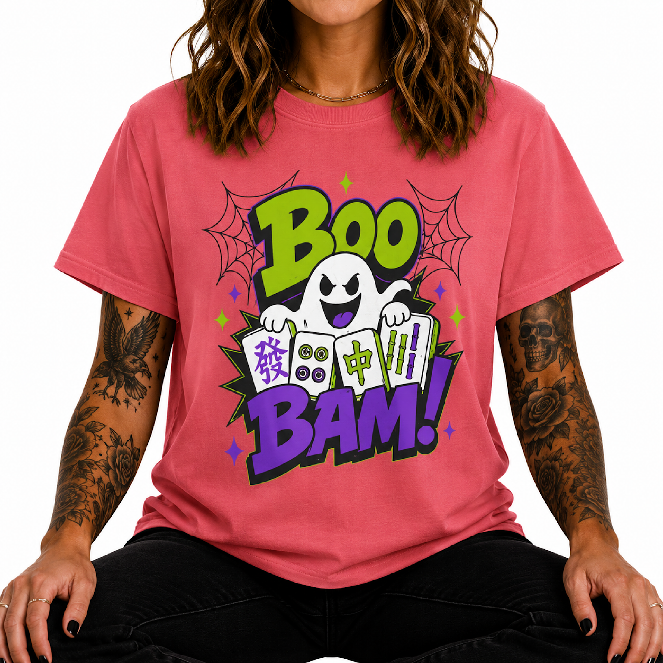 Boo Bam Mahjong Halloween Shirt Ghost Spooky Fall Game Player Tee Gift color preview 4