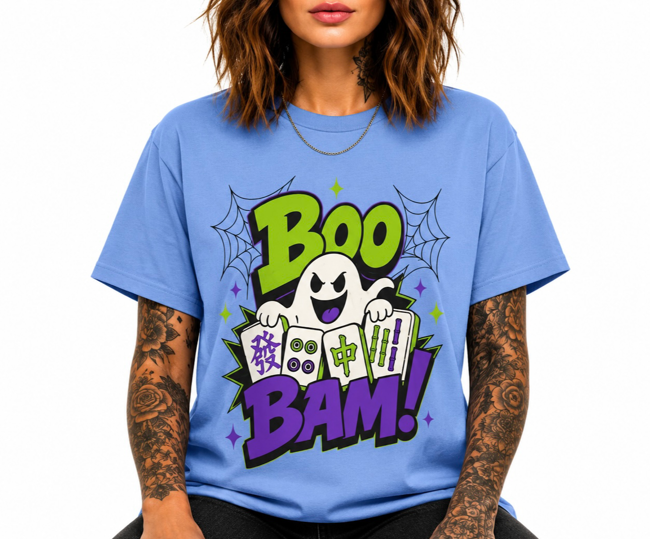 Boo Bam Mahjong Halloween Shirt Ghost Spooky Fall Game Player Tee Gift color preview 2