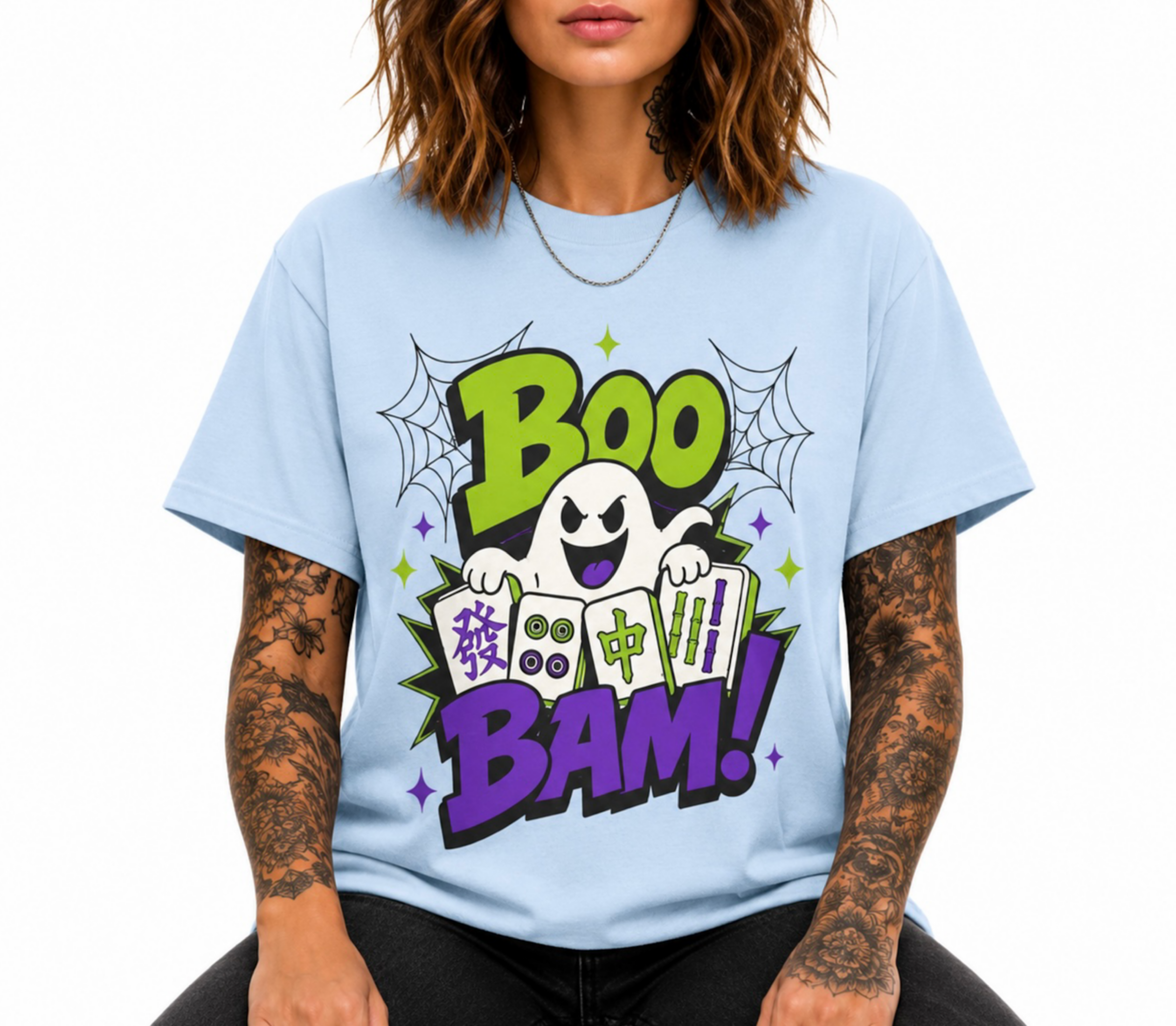 Boo Bam Mahjong Halloween Shirt Ghost Spooky Fall Game Player Tee Gift color preview 3
