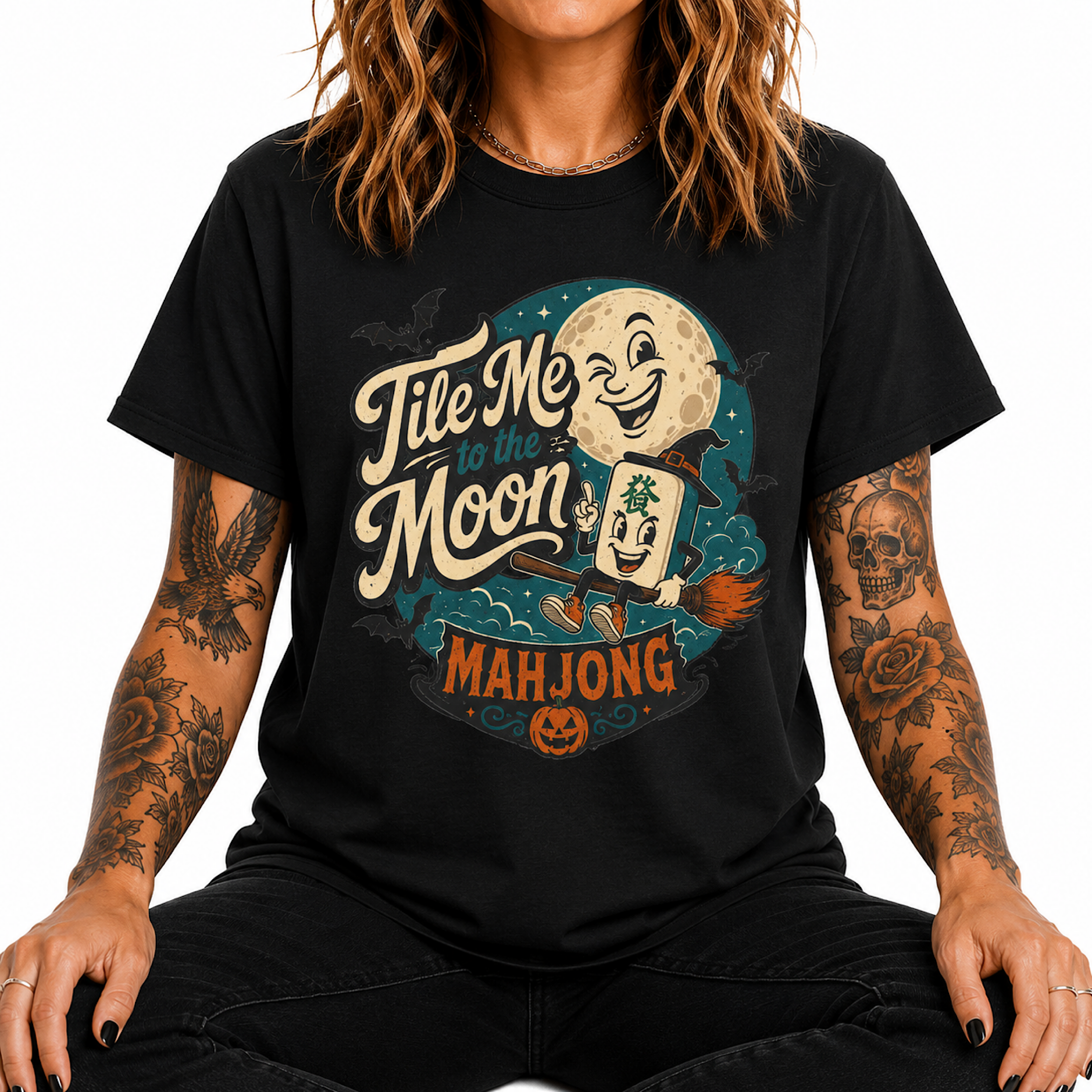 Tile Me to the Moon Mahjong Halloween Shirt Funny Spooky Game Night Tee product preview