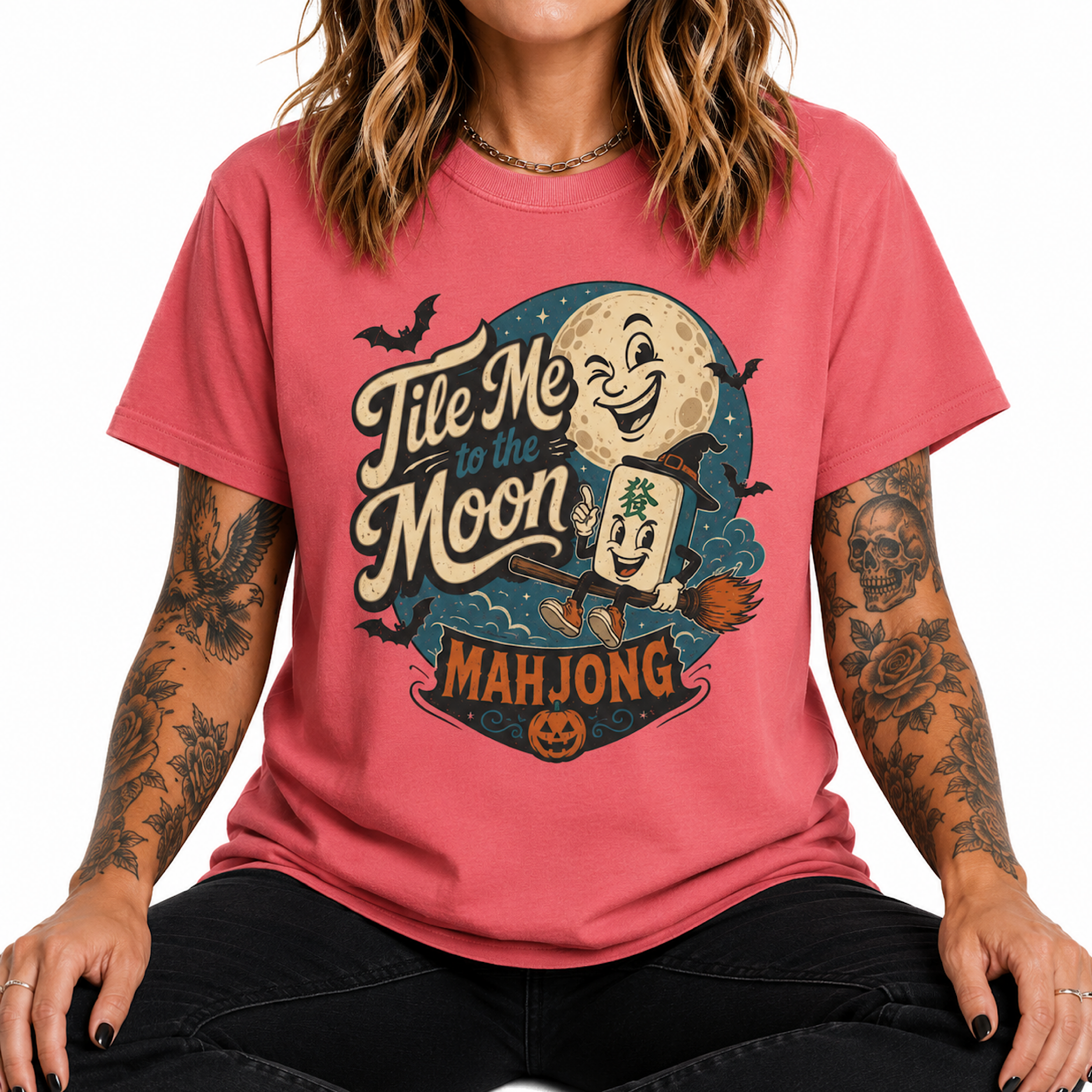 Tile Me to the Moon Mahjong Halloween Shirt Funny Spooky Game Night Tee color preview 4