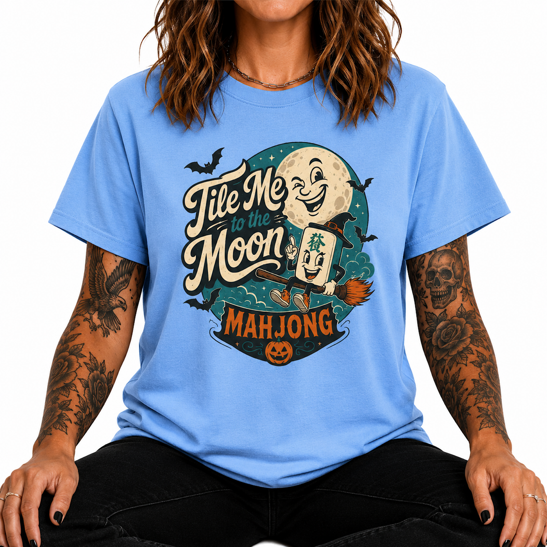 Tile Me to the Moon Mahjong Halloween Shirt Funny Spooky Game Night Tee color preview 2