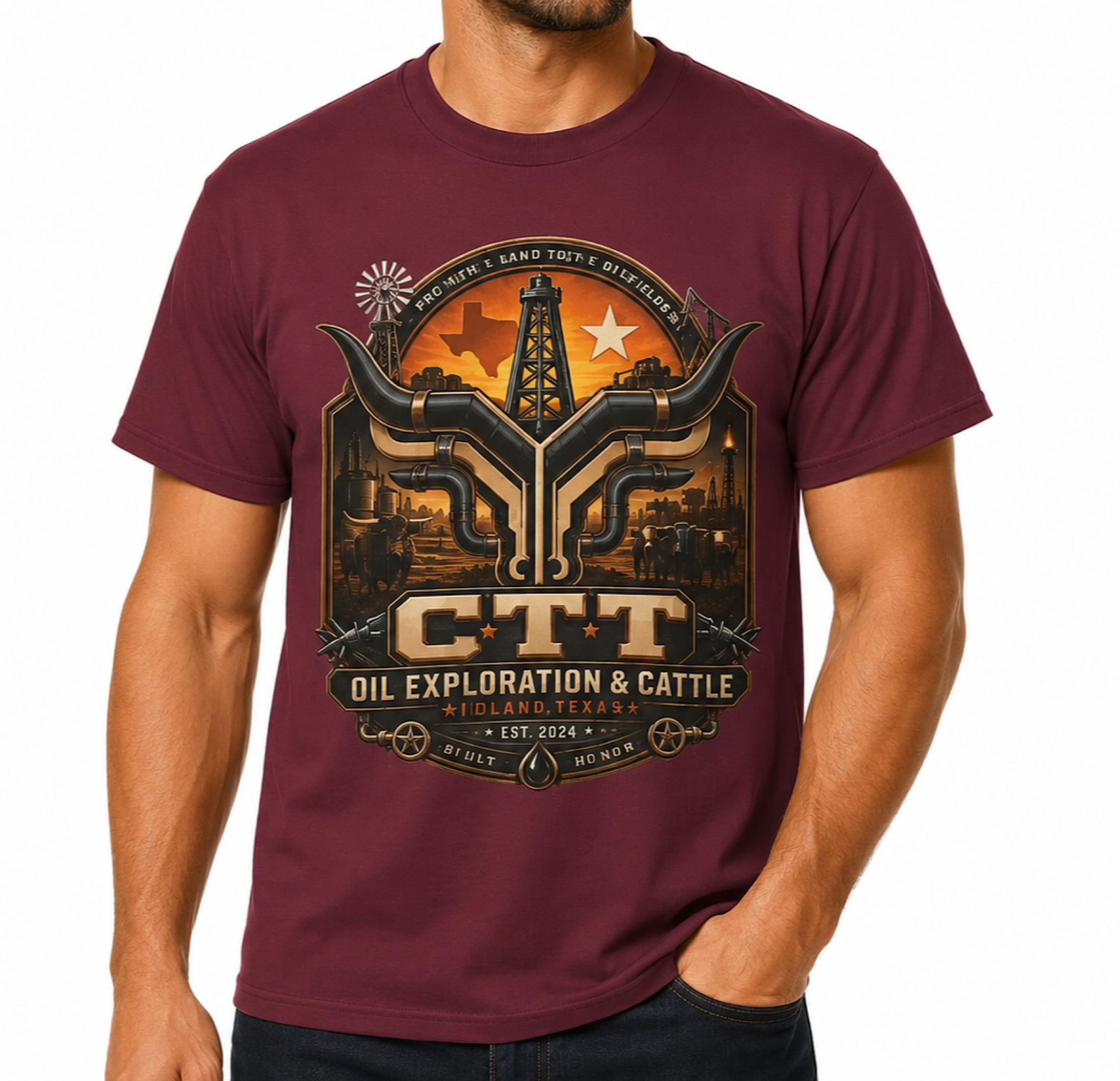 CTT Oil Exploration &amp; Cattle West Texas M-Tex Landman Oilfield  Patch Shirt product preview