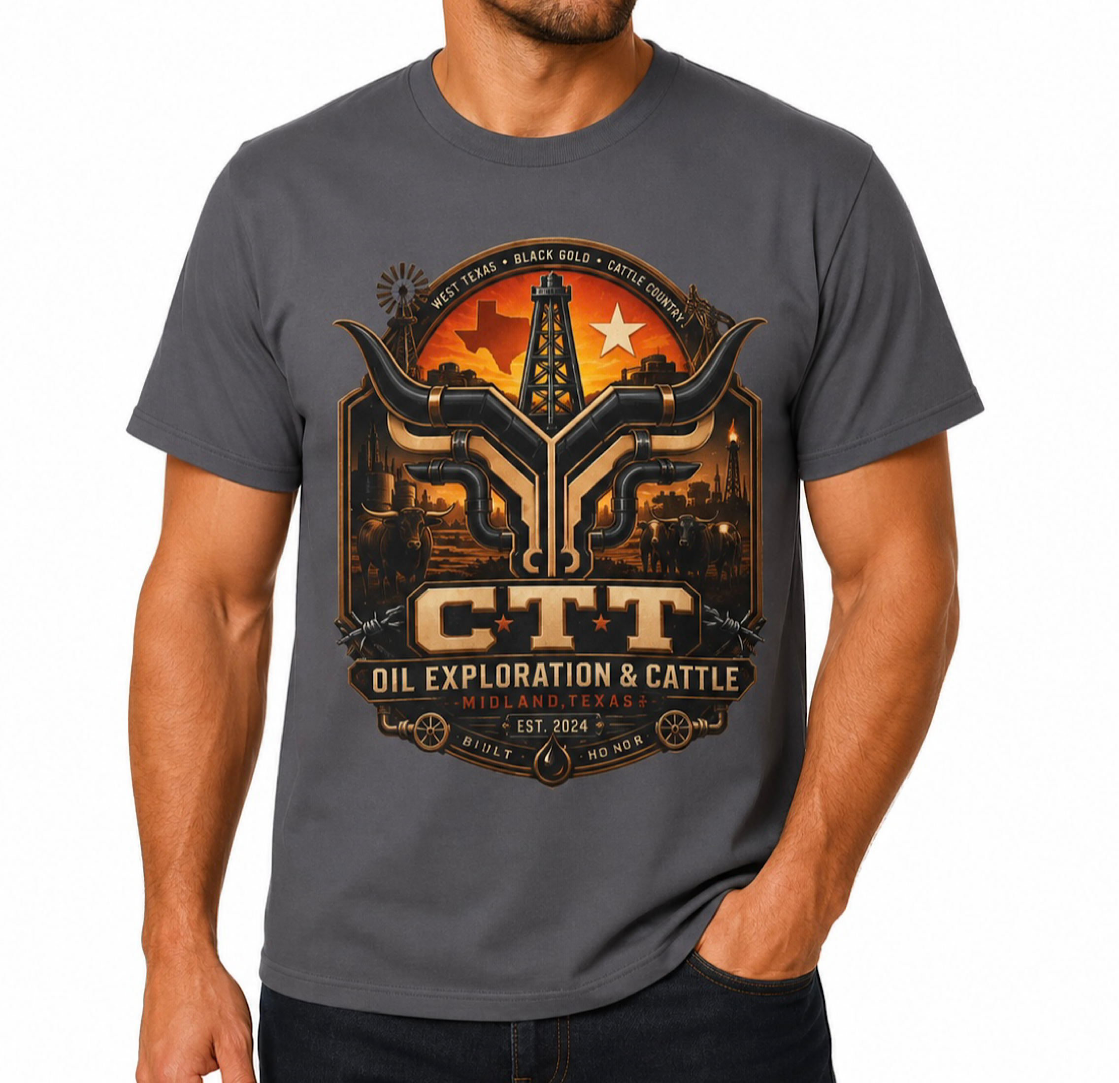 CTT Oil Exploration & Cattle West Texas M-Tex Landman Oilfield Patch Shirt color preview 2