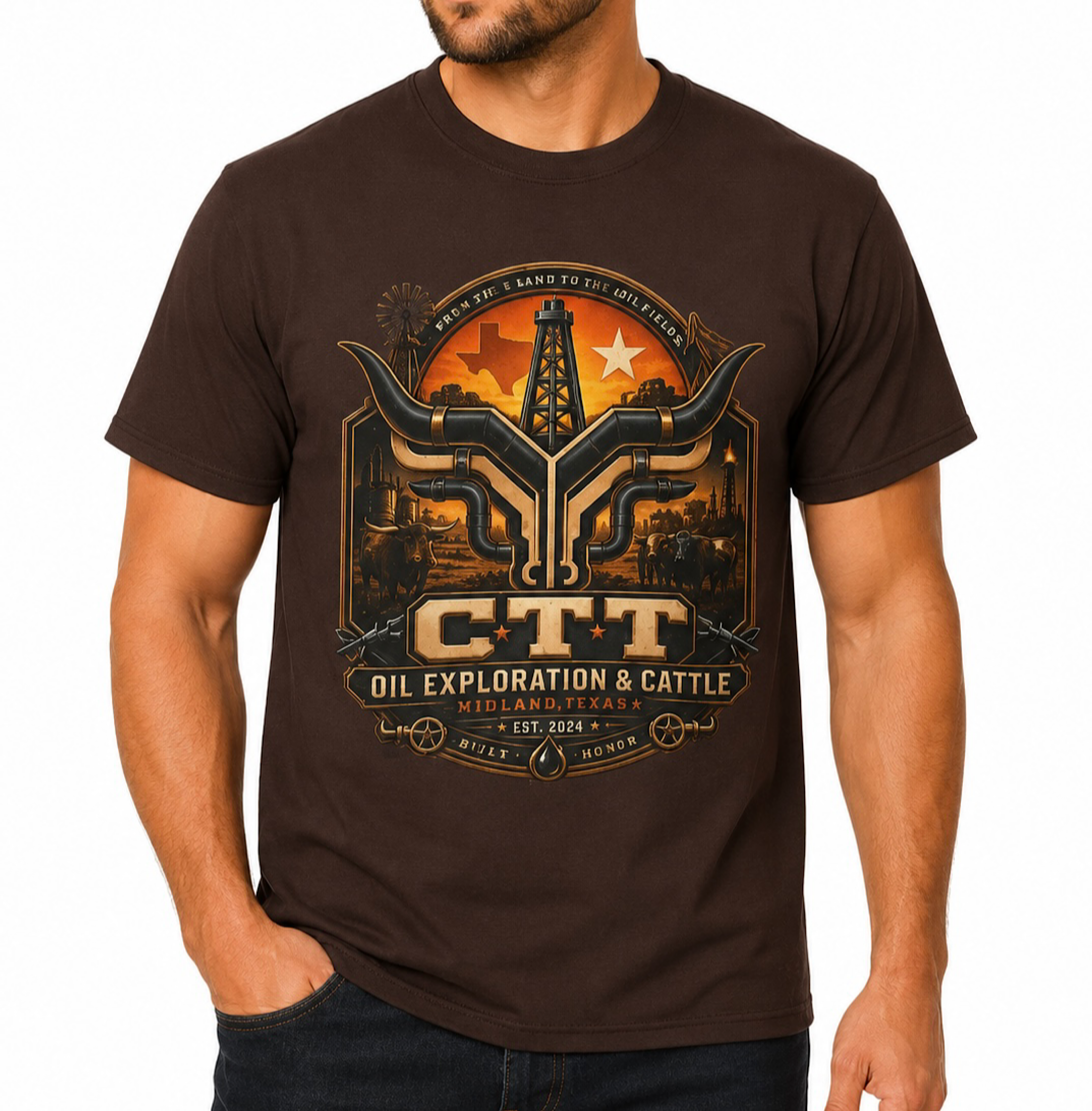 CTT Oil Exploration & Cattle West Texas M-Tex Landman Oilfield Patch Shirt color preview 4