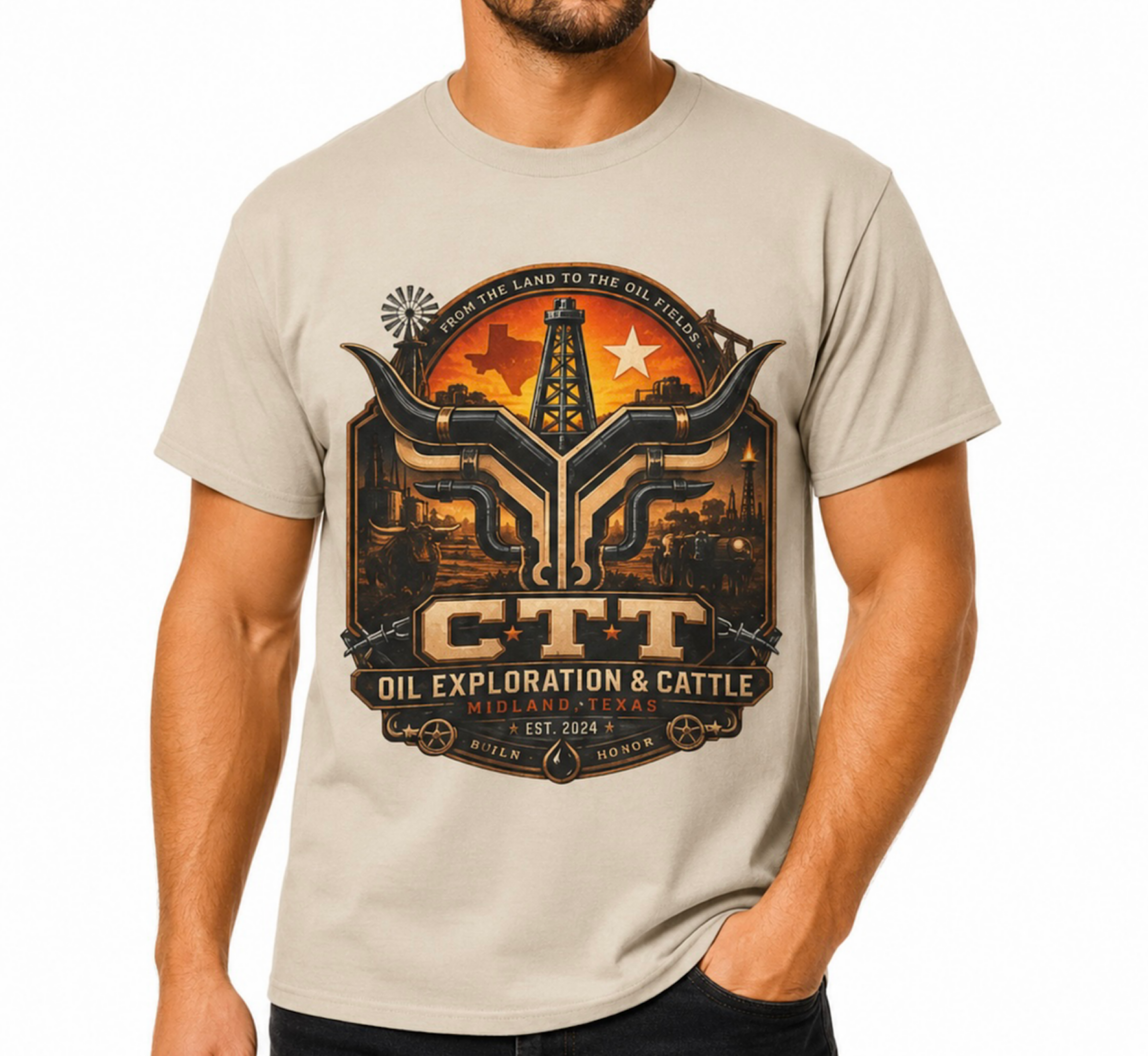 CTT Oil Exploration & Cattle West Texas M-Tex Landman Oilfield Patch Shirt color preview 3