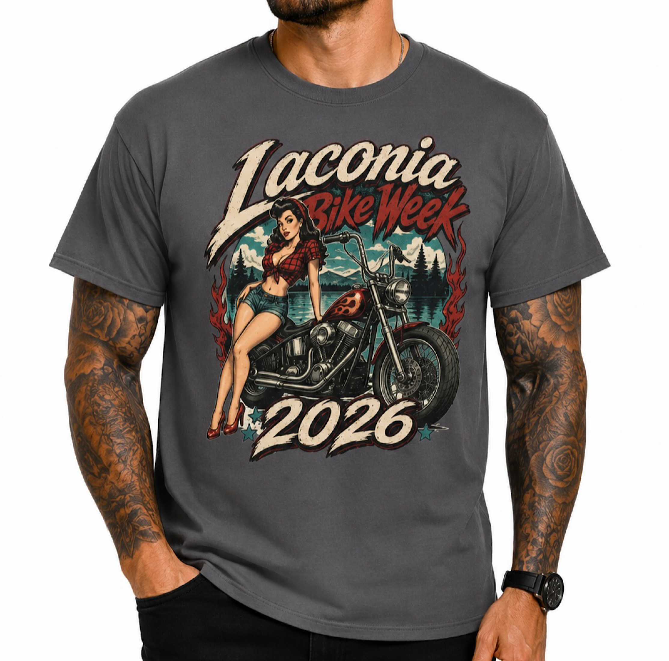 Laconia Bike Week 2026 Pin Up Girl Motorcycle Rally New Hampshire Shirt product preview