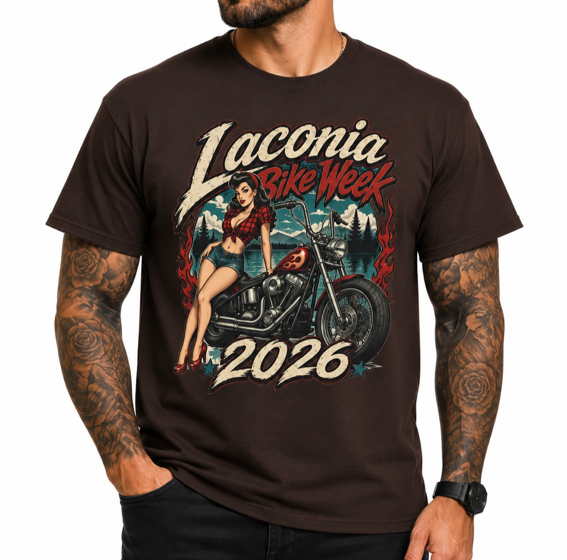 Laconia Bike Week 2026 Pin Up Girl Motorcycle Rally New Hampshire Shirt color preview 3