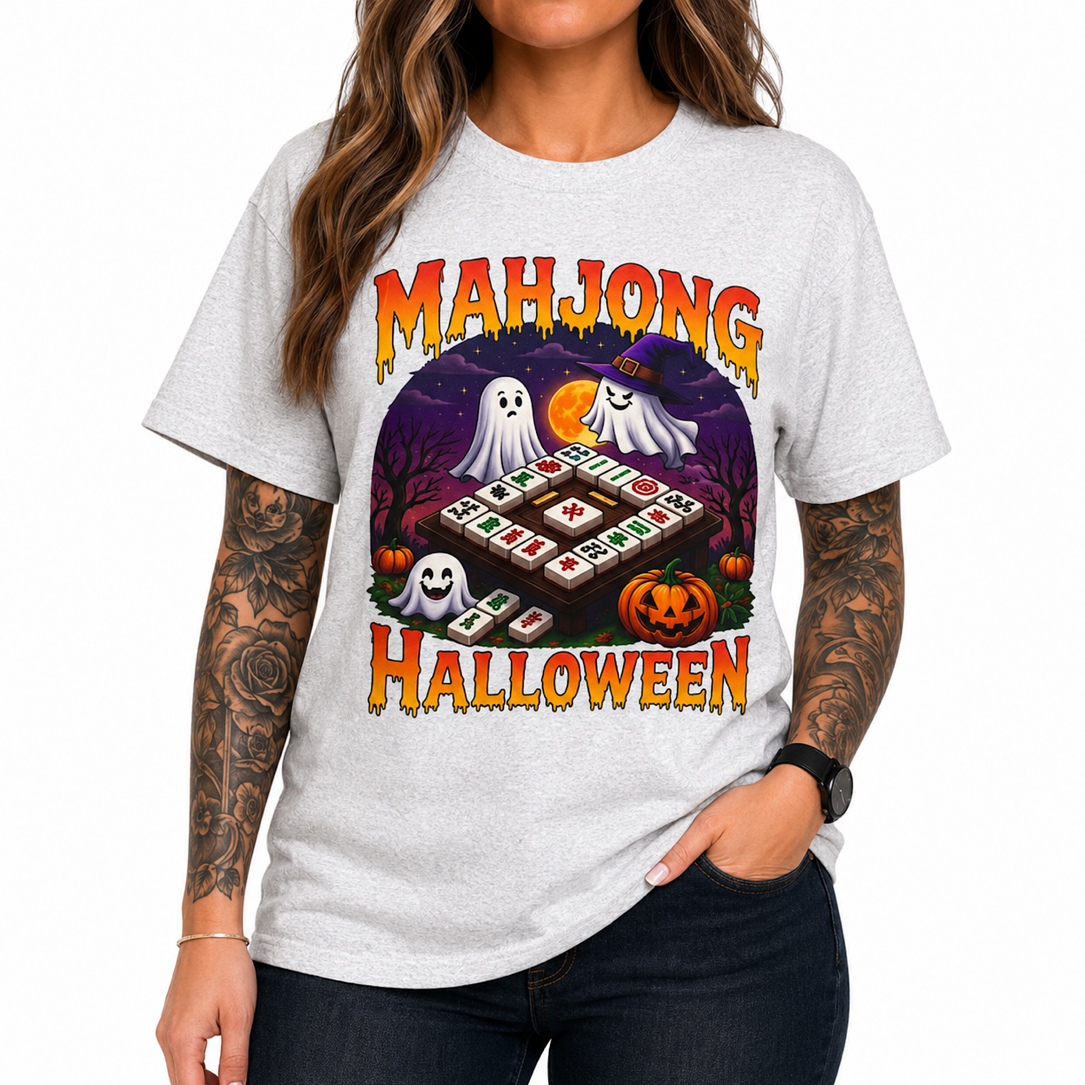 Mahjong Halloween Shirt Ghost Pumpkin Spooky Summerween Graphic Tee color preview 2