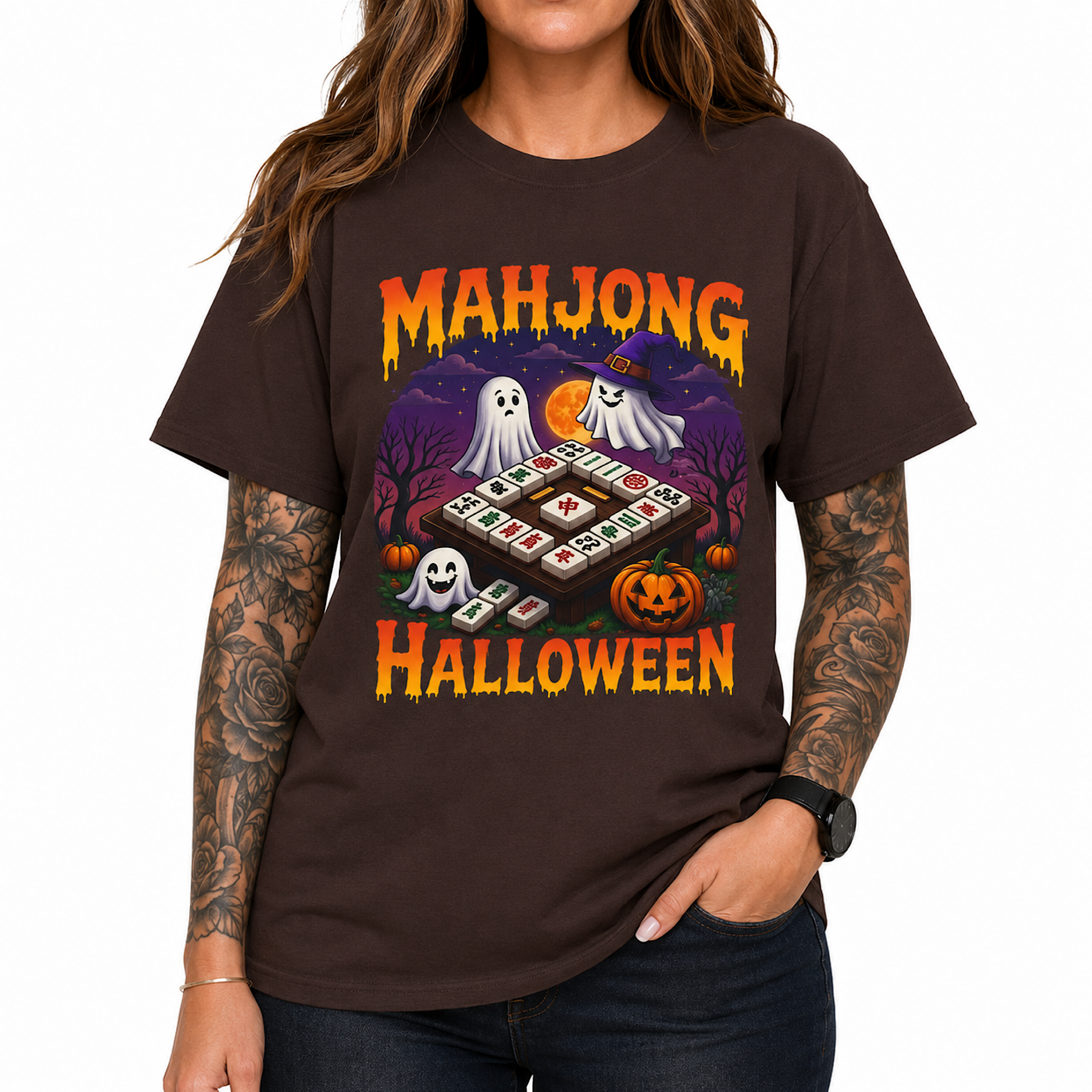 Mahjong Halloween Shirt Ghost Pumpkin Spooky Summerween Graphic Tee color preview 4