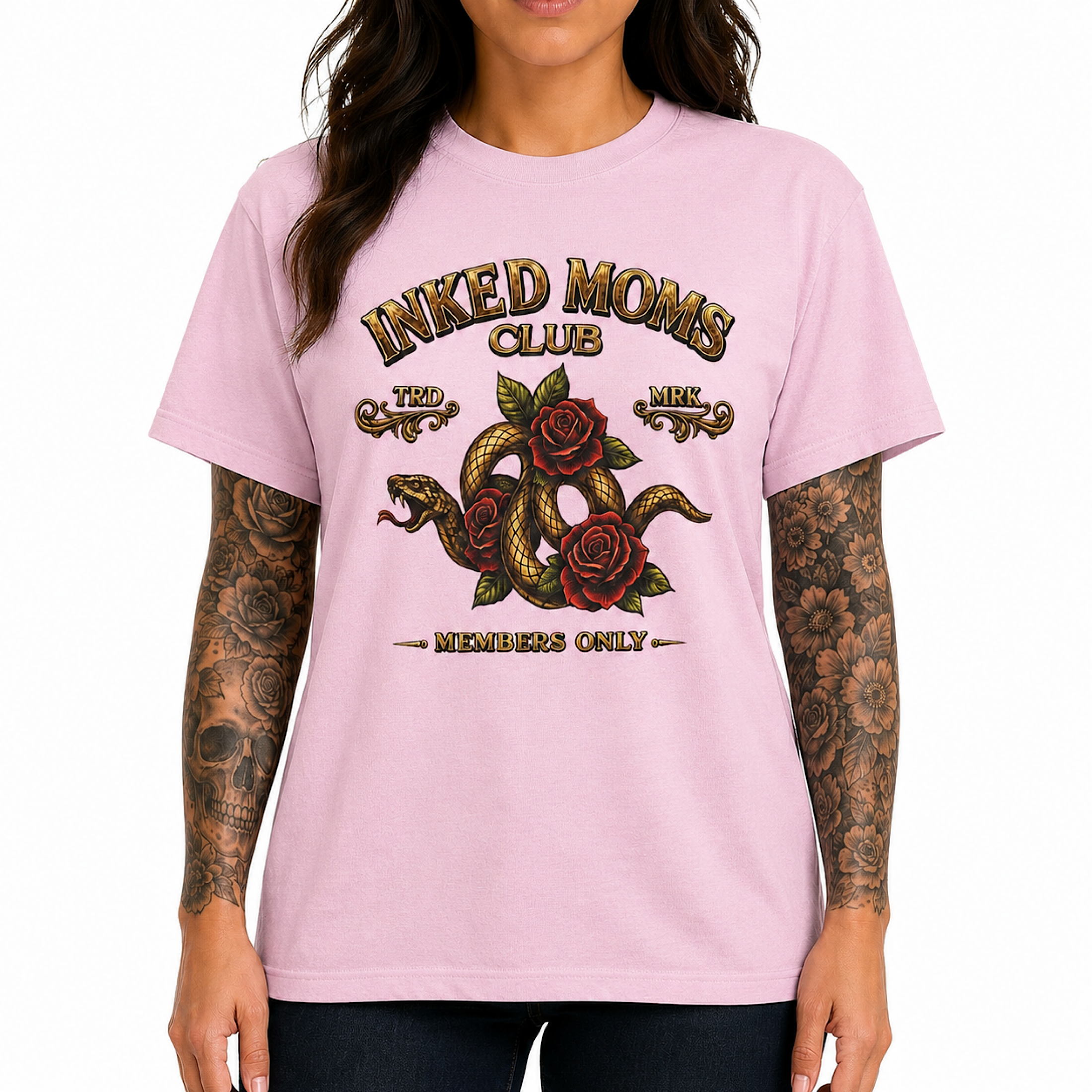 Inked Moms Club Shirt Tattoo Mom Snake Rose Graphic Tee for Women Gift color preview 3