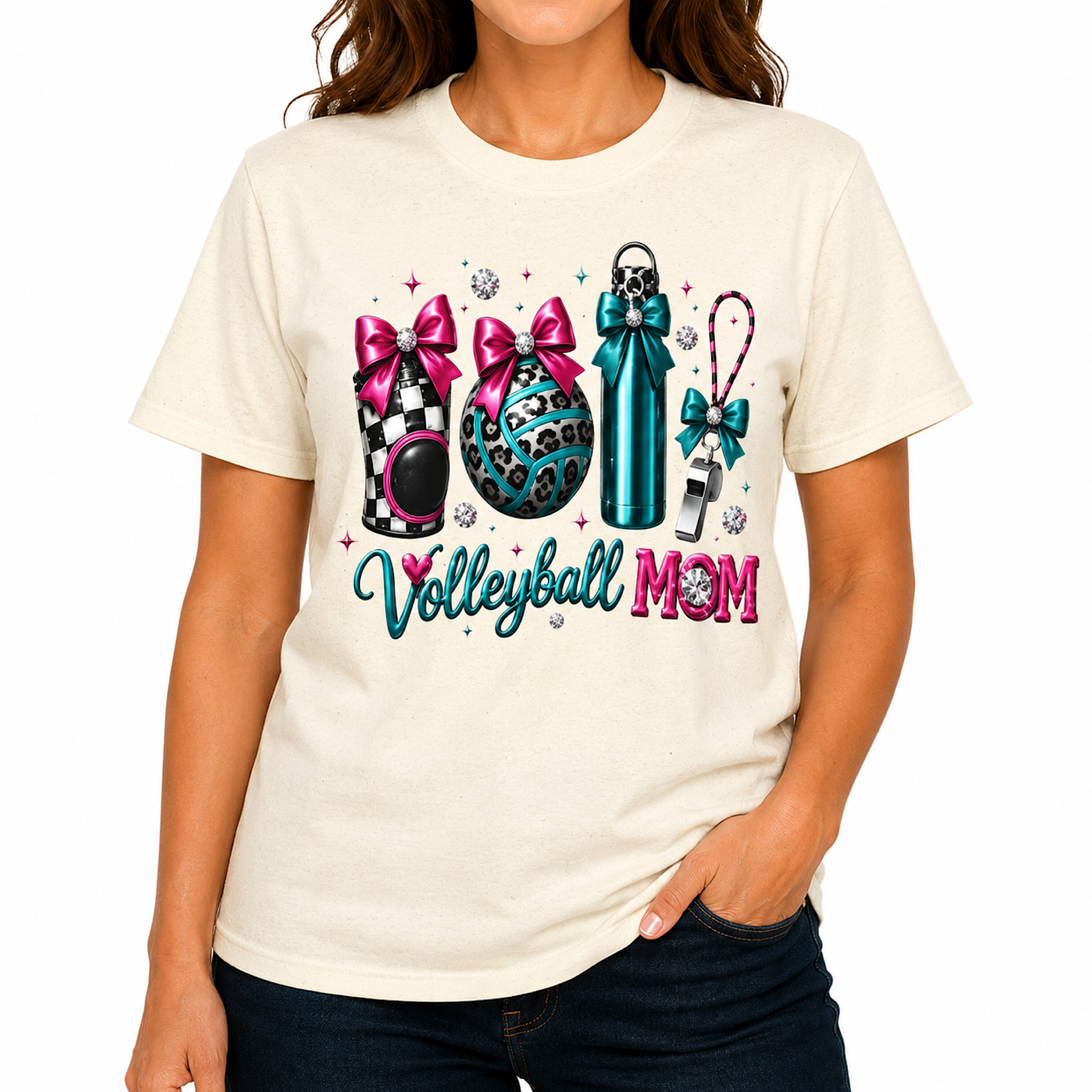 Volleyball Mom Shirt Cute Bow Sports Mama Graphic Tee Gift  product preview