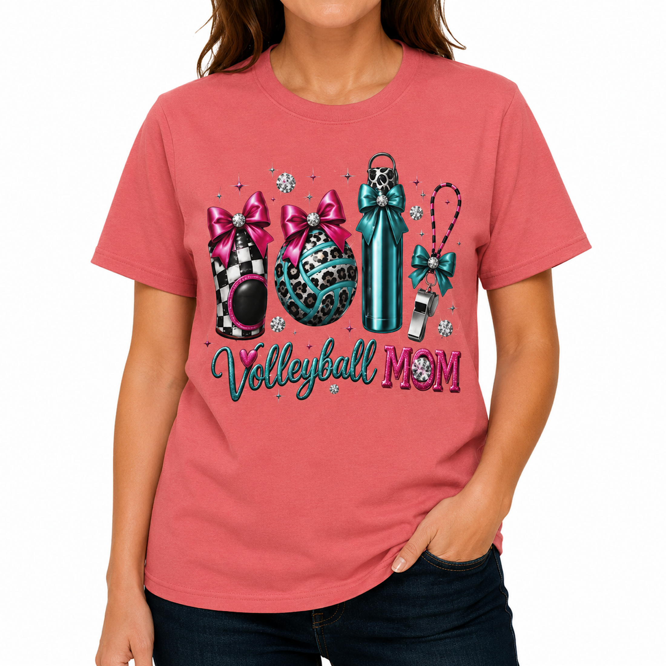 Volleyball Mom Shirt Cute Bow Sports Mama Graphic Tee Gift color preview 4