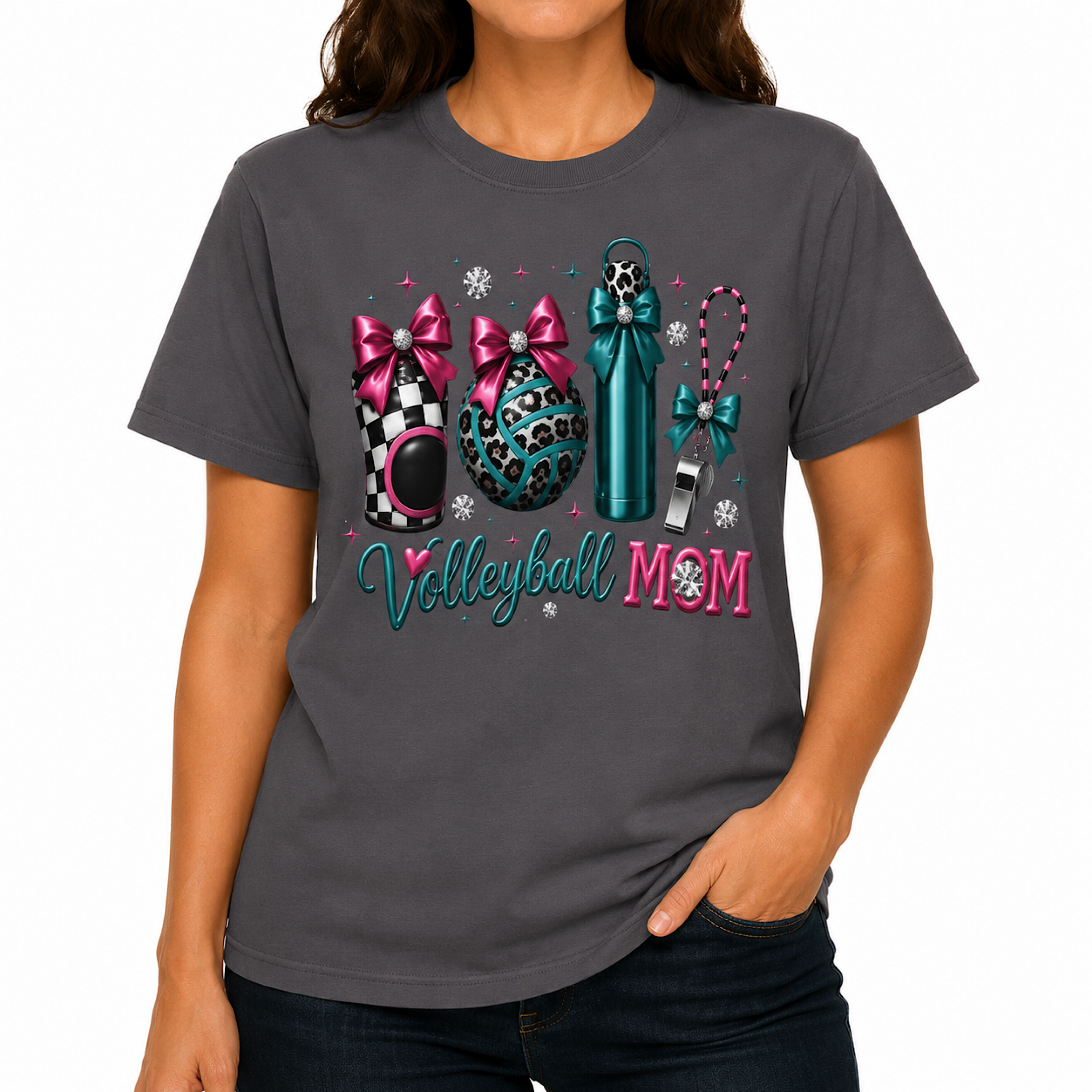 Volleyball Mom Shirt Cute Bow Sports Mama Graphic Tee Gift color preview 3