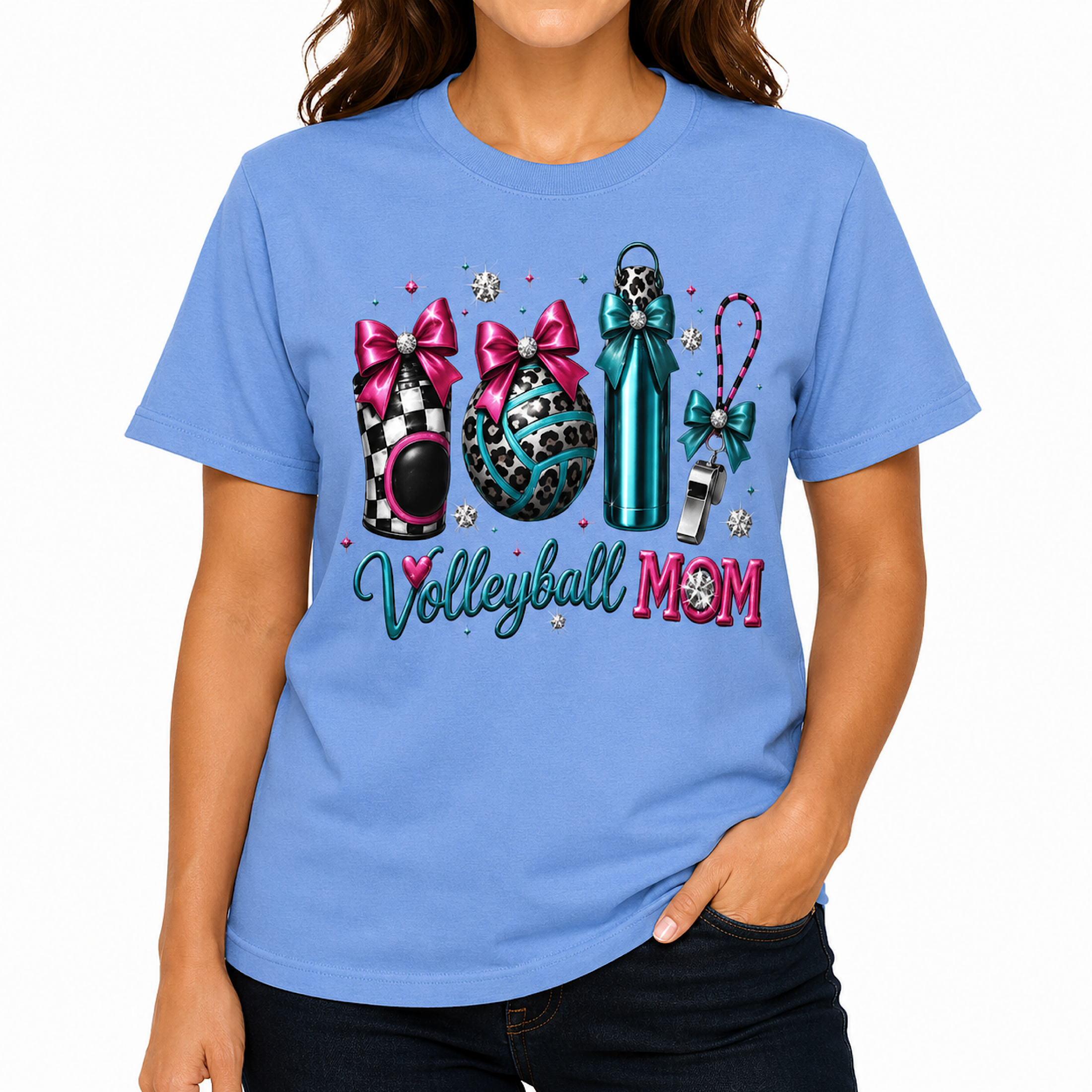 Volleyball Mom Shirt Cute Bow Sports Mama Graphic Tee Gift color preview 2