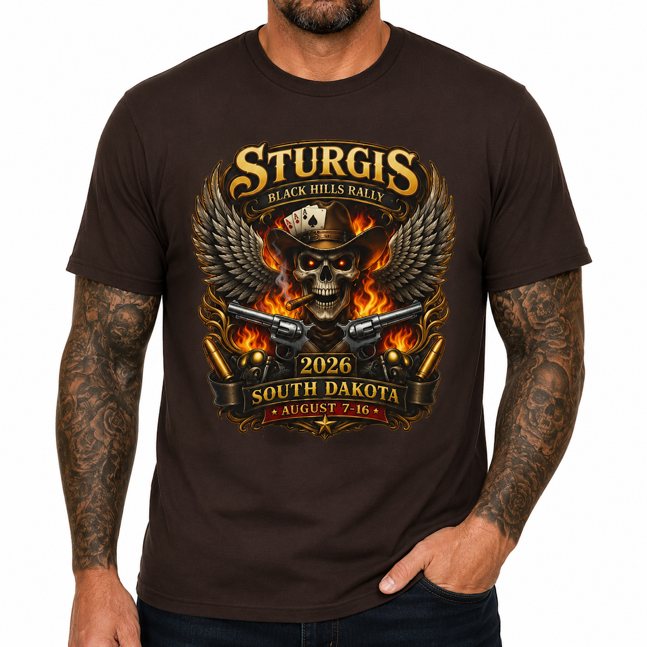 Sturgis 2026 Shirt Black Hills Rally South Dakota Cowboy Skull Biker Tee color preview 3