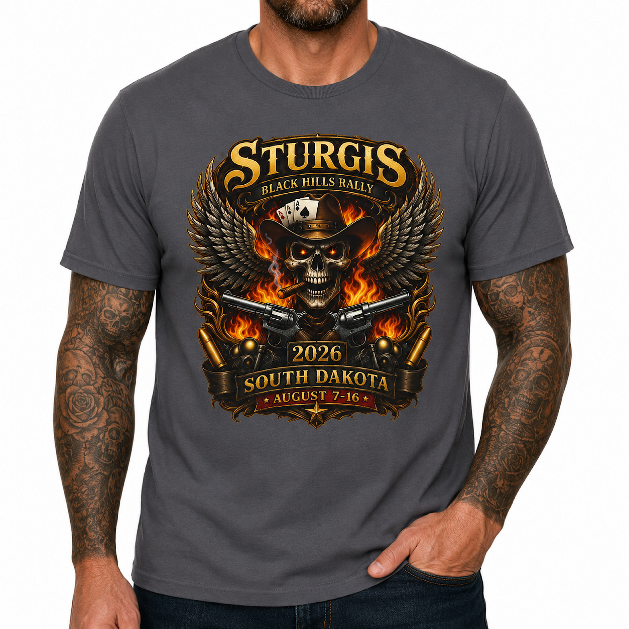 Sturgis 2026 Shirt Black Hills Rally South Dakota Cowboy Skull Biker Tee color preview 2