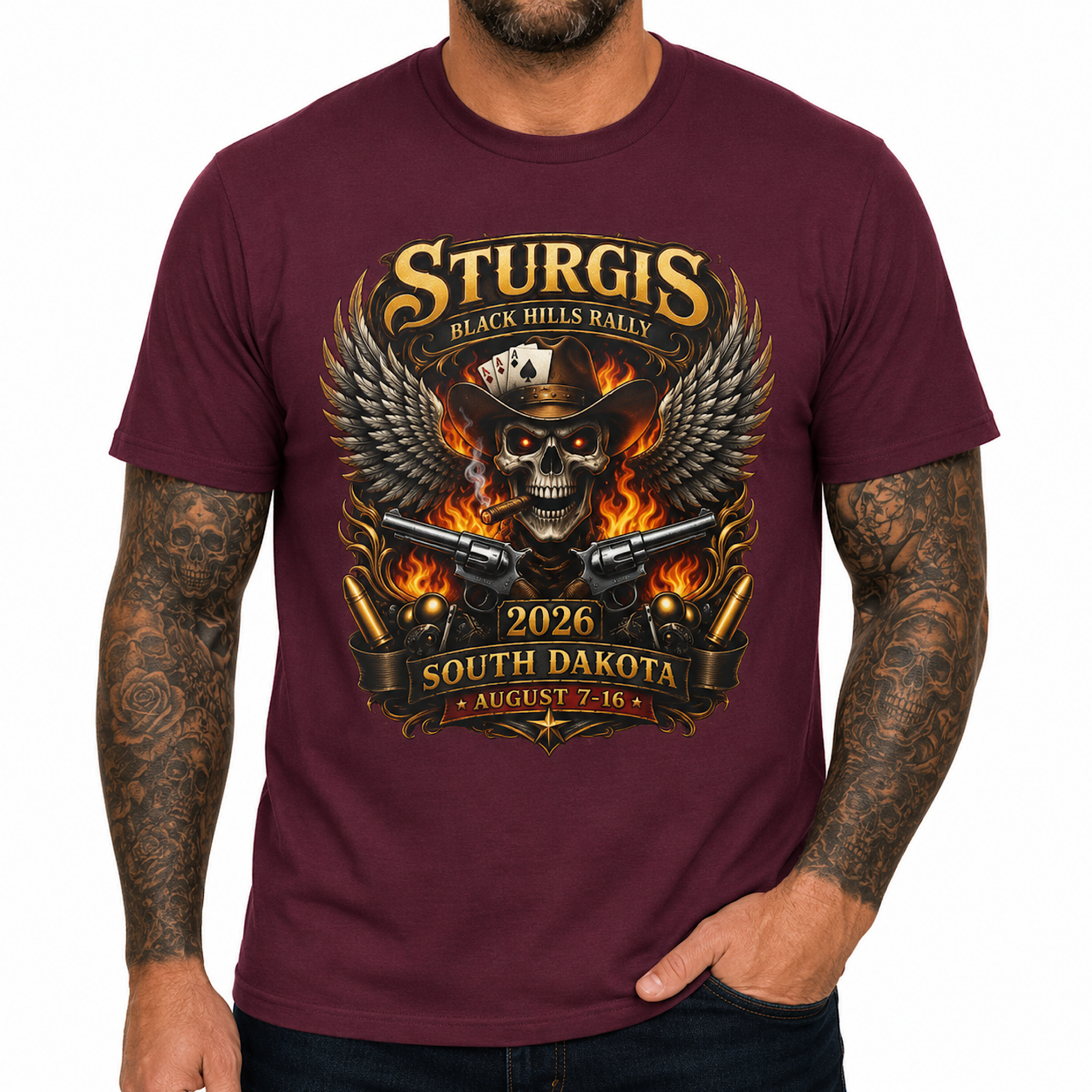 Sturgis 2026 Shirt Black Hills Rally South Dakota Cowboy Skull Biker Tee color preview 4