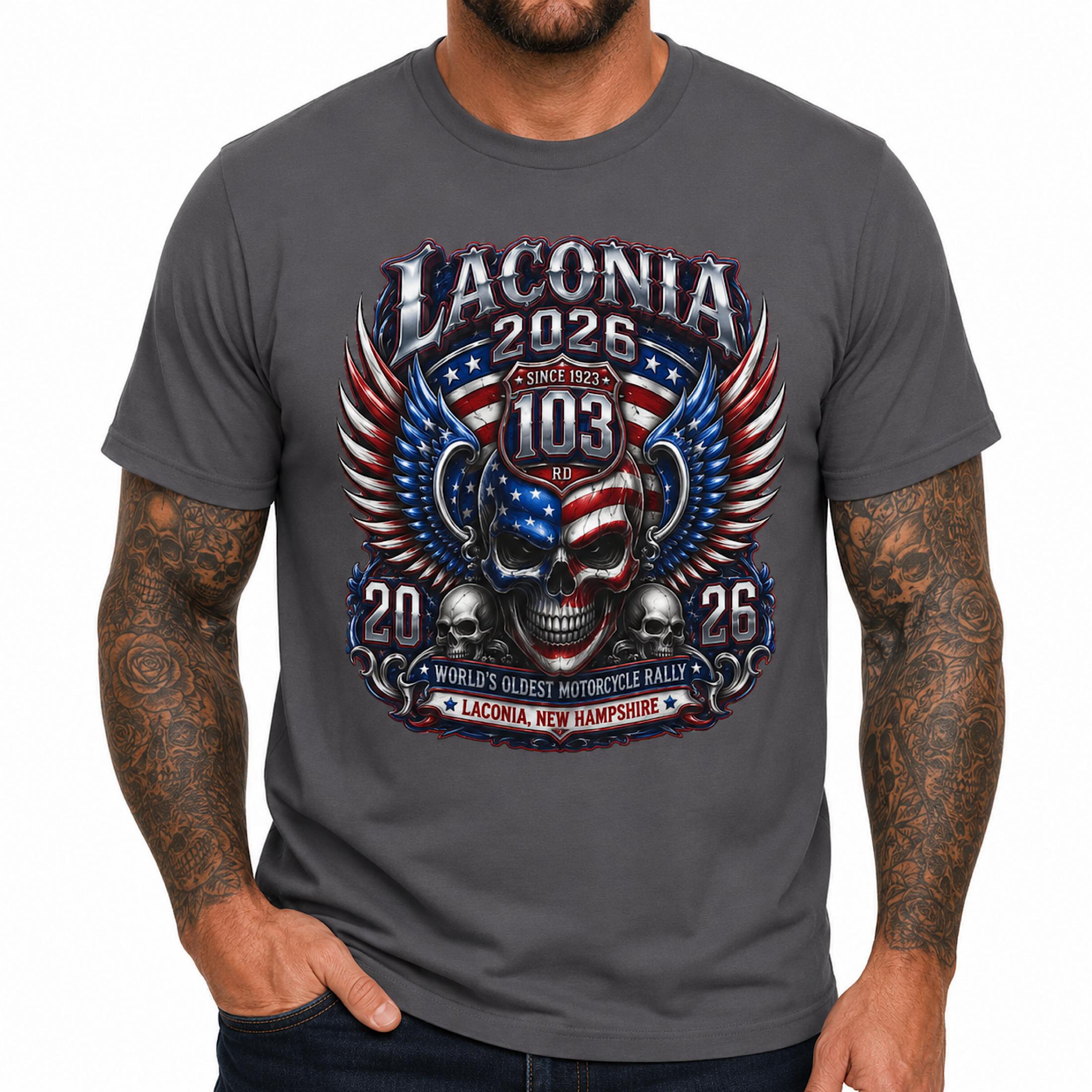 Laconia Bike Week 2026 Shirt 103rd Anniversary New Hampshire Biker Tee color preview 2