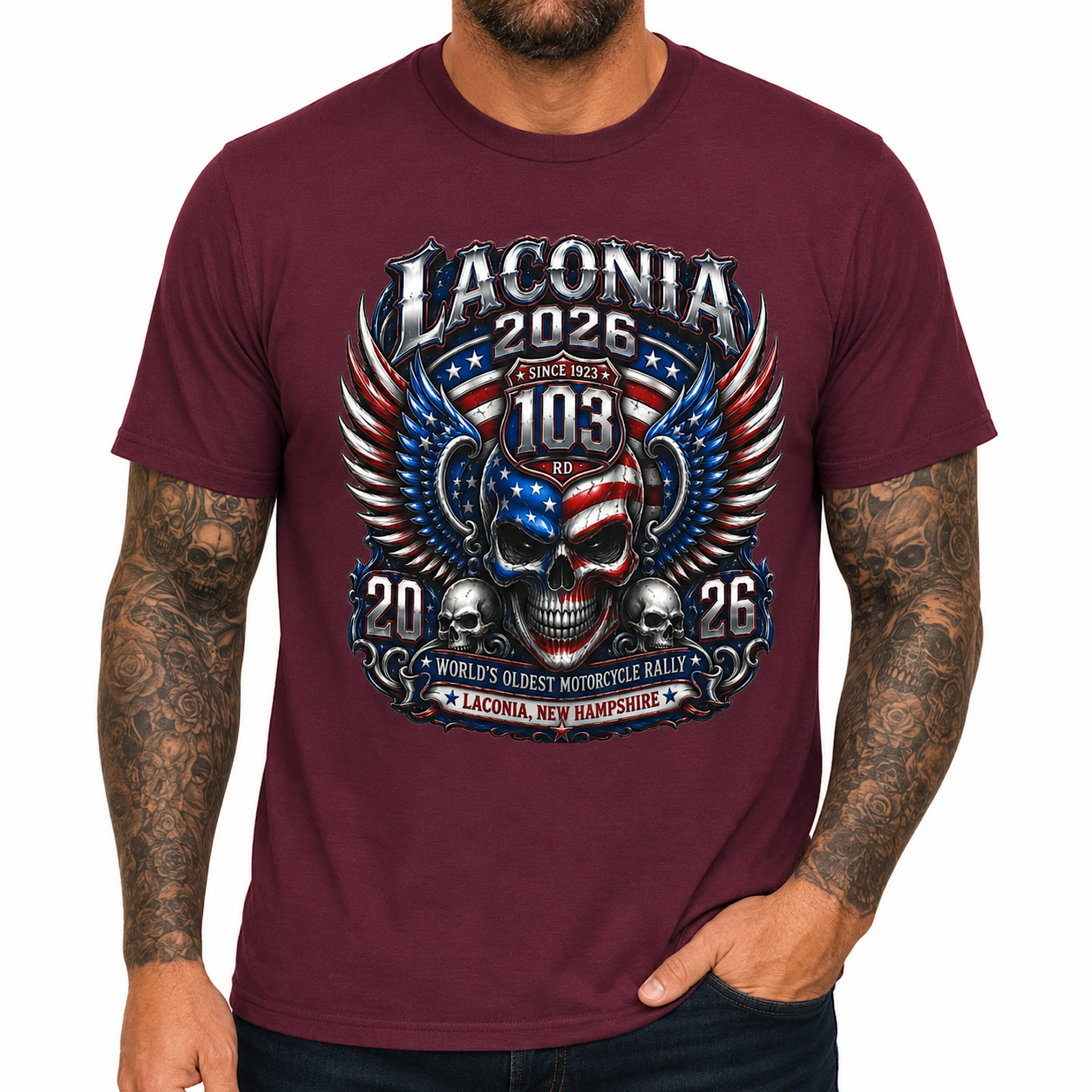 Laconia Bike Week 2026 Shirt 103rd Anniversary New Hampshire Biker Tee color preview 4